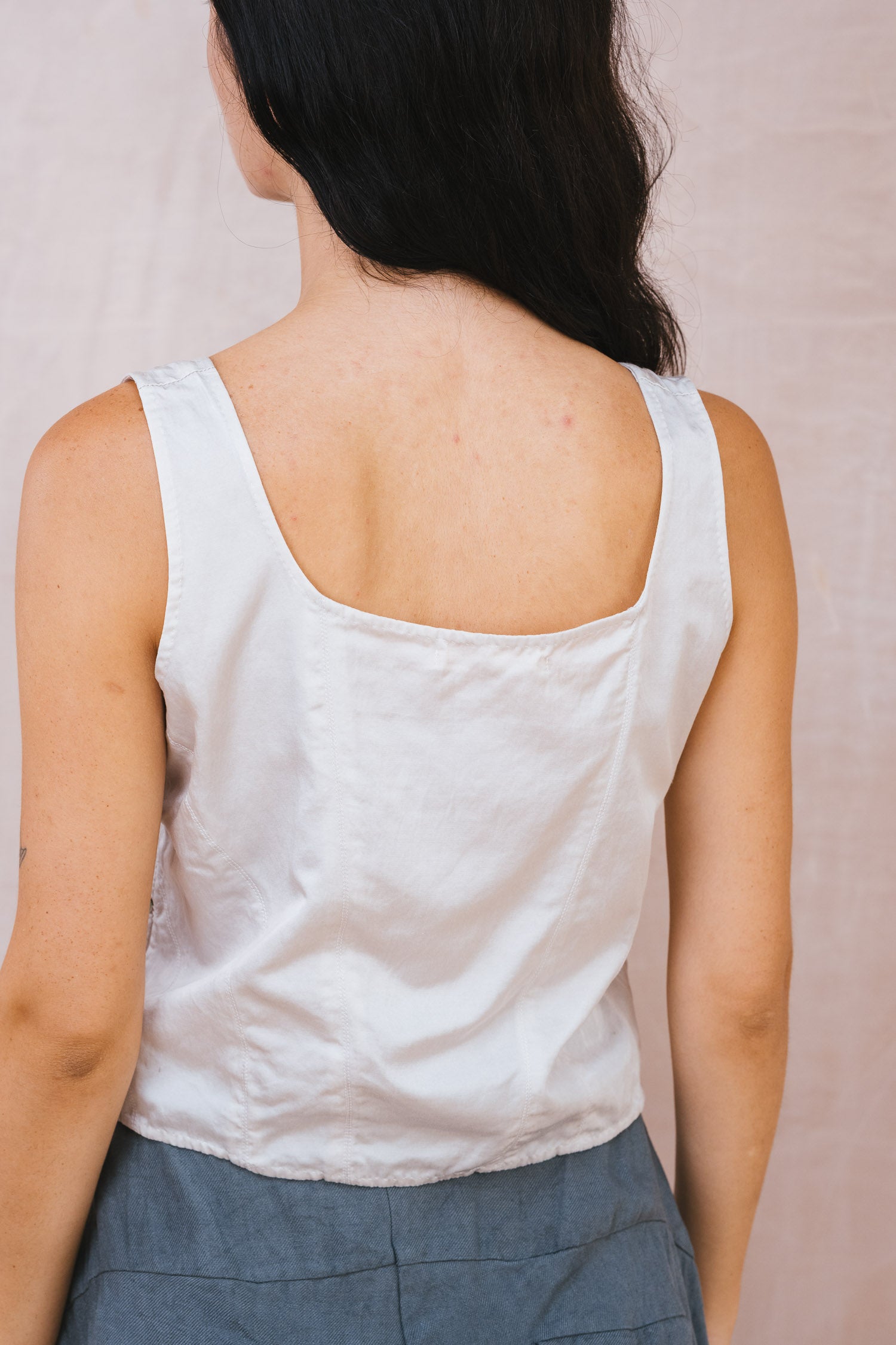 Corset Top in Silver Peony Silk