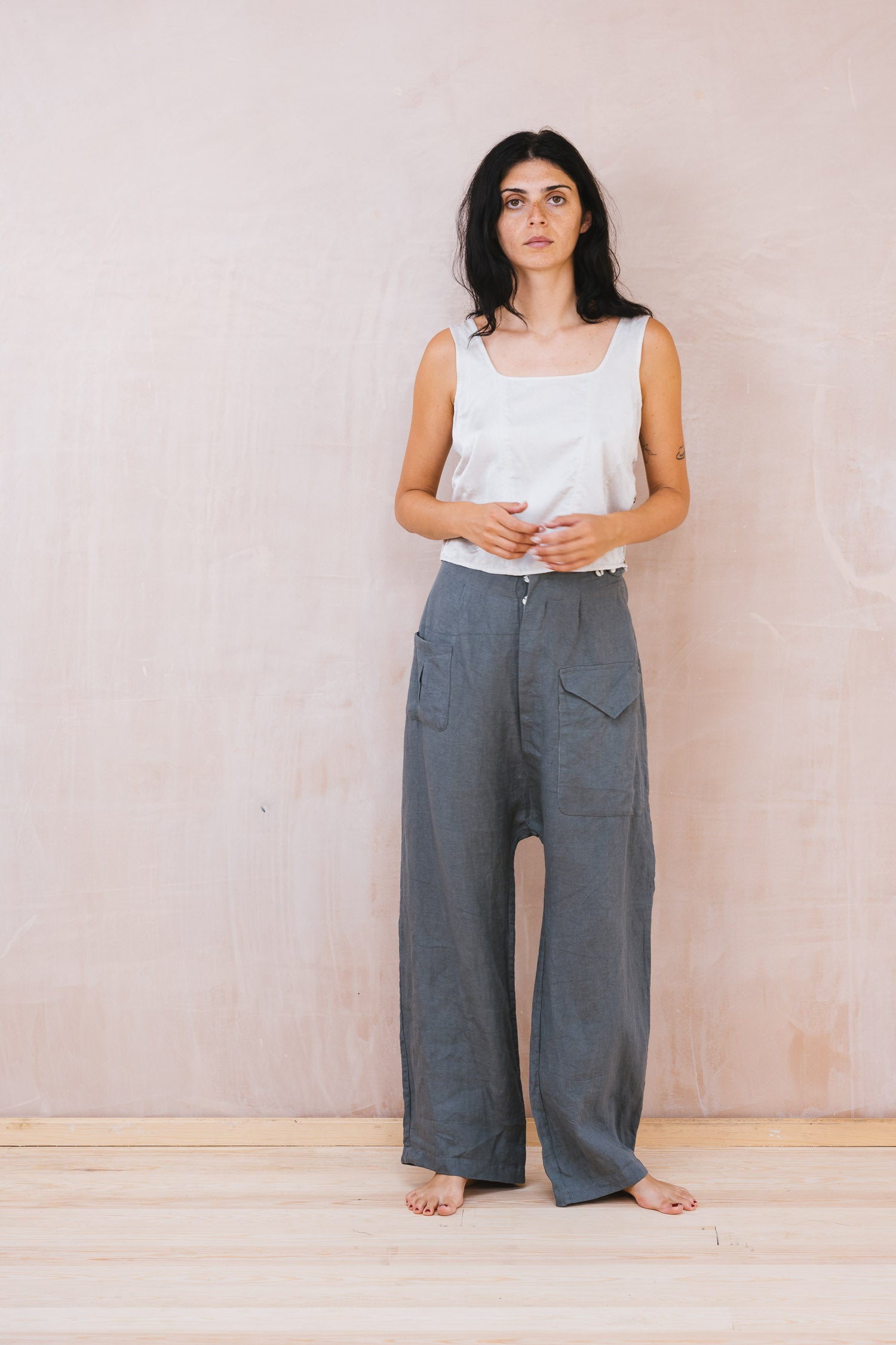 Corset Top in Silver Peony Silk