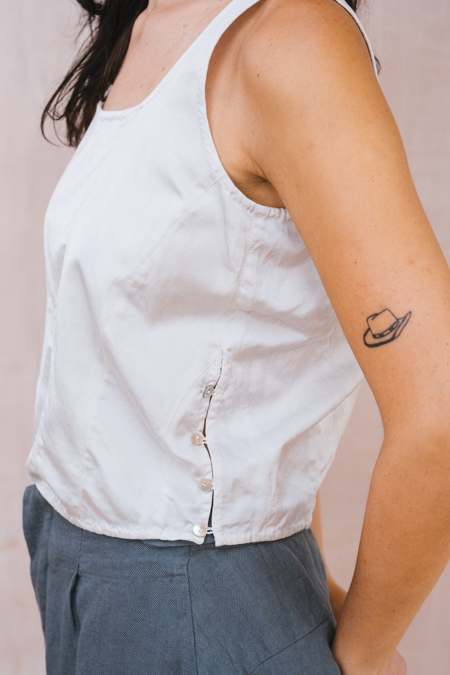 Corset Top in Silver Peony Silk