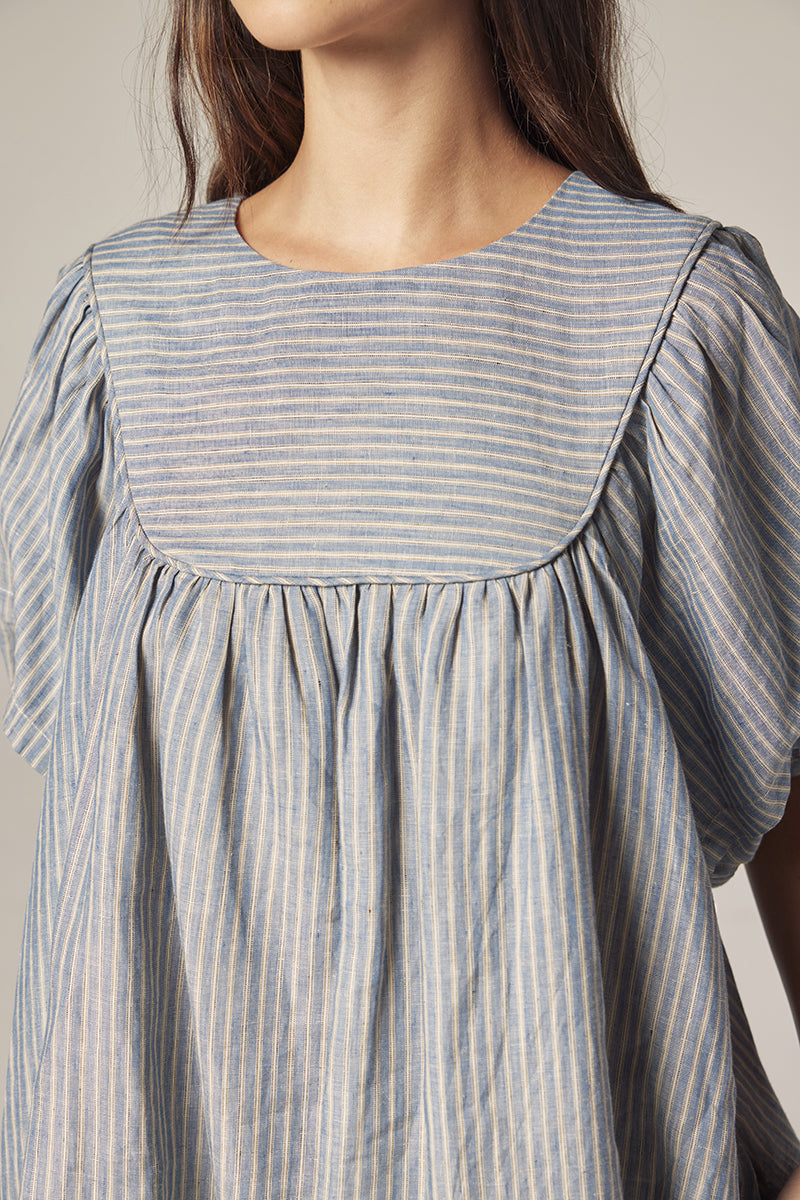 Yoke Stripe Dress in Light Chambray