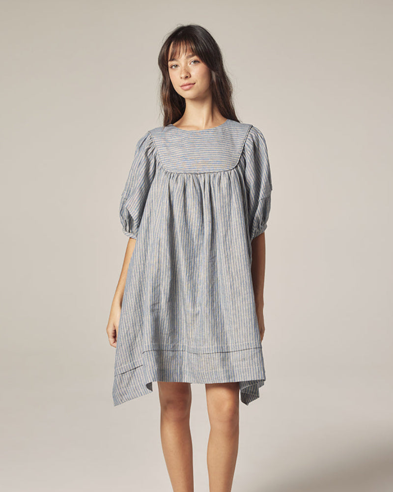 Yoke Stripe Dress in Light Chambray