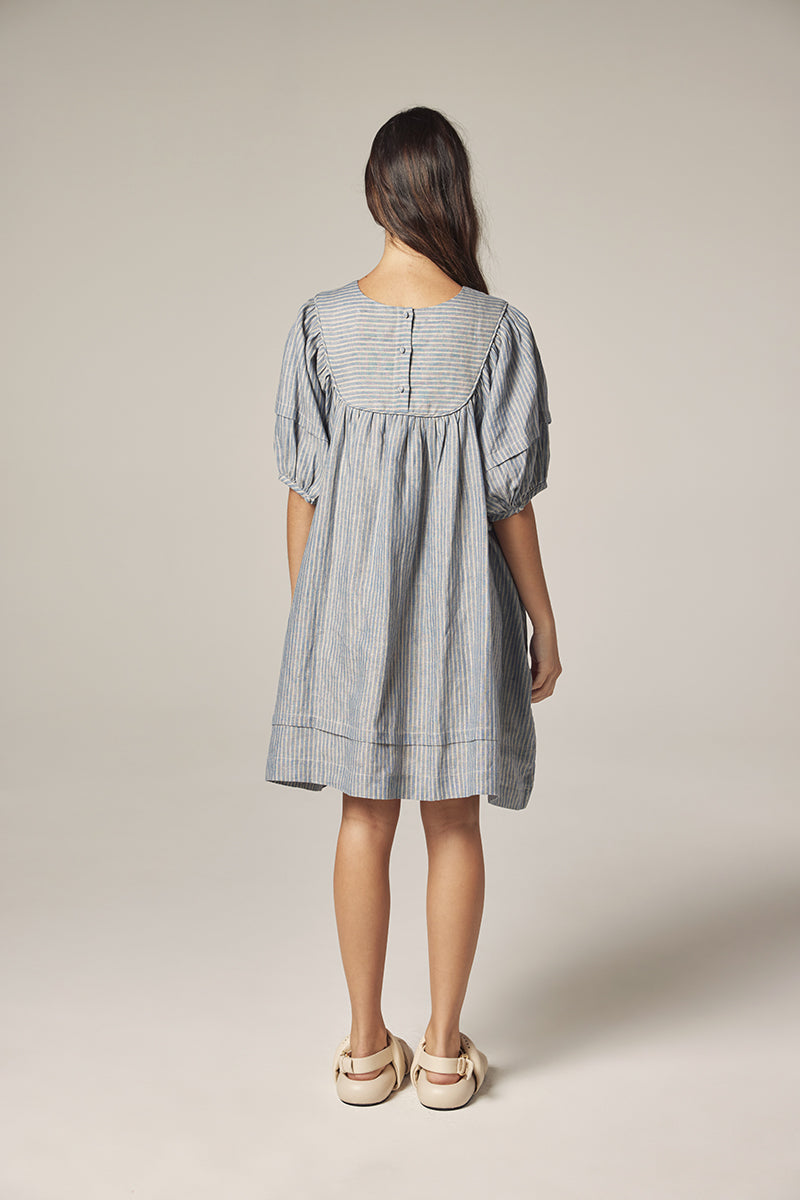 Yoke Stripe Dress in Light Chambray