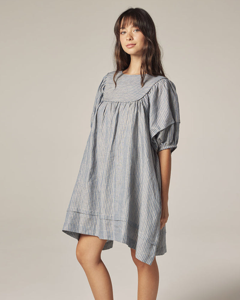 Yoke Stripe Dress in Light Chambray
