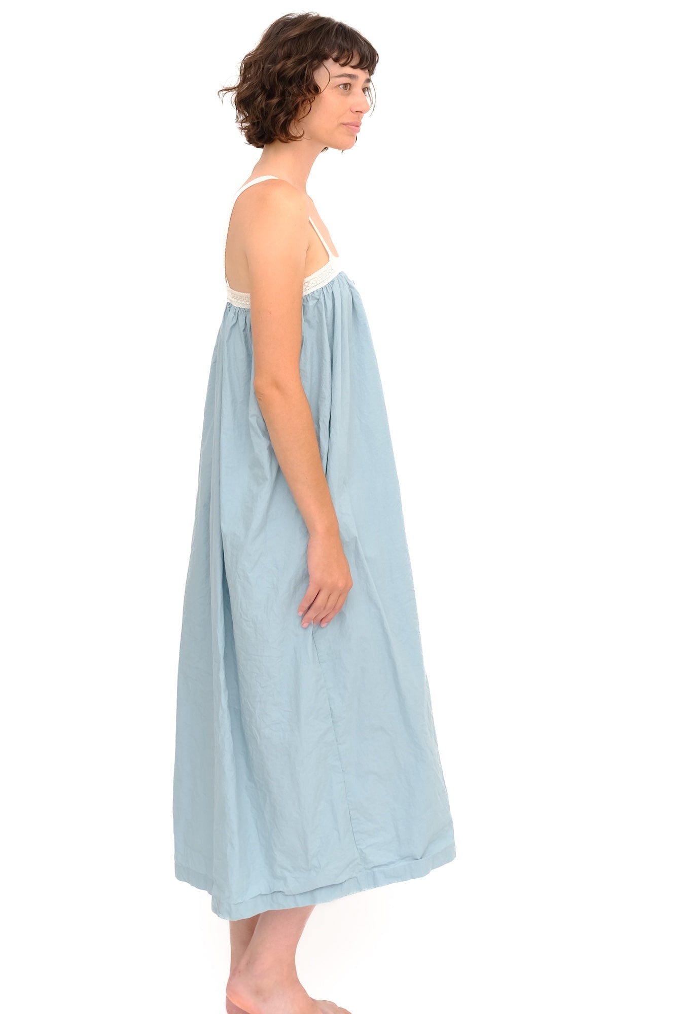 Gathered Tank Slip with Cotton Lace in Sterling