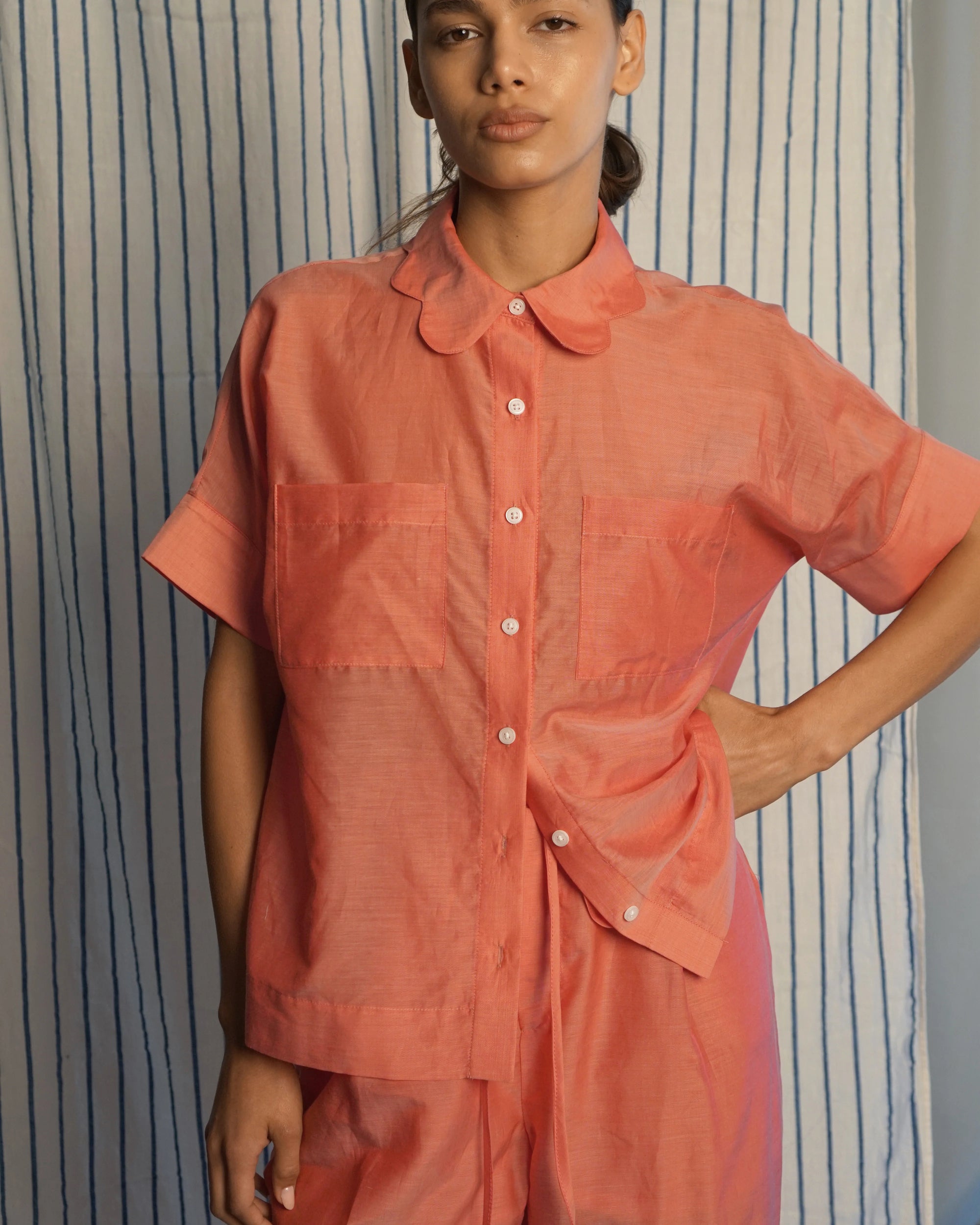 Cotton Silk Miranda Blouse in Rose