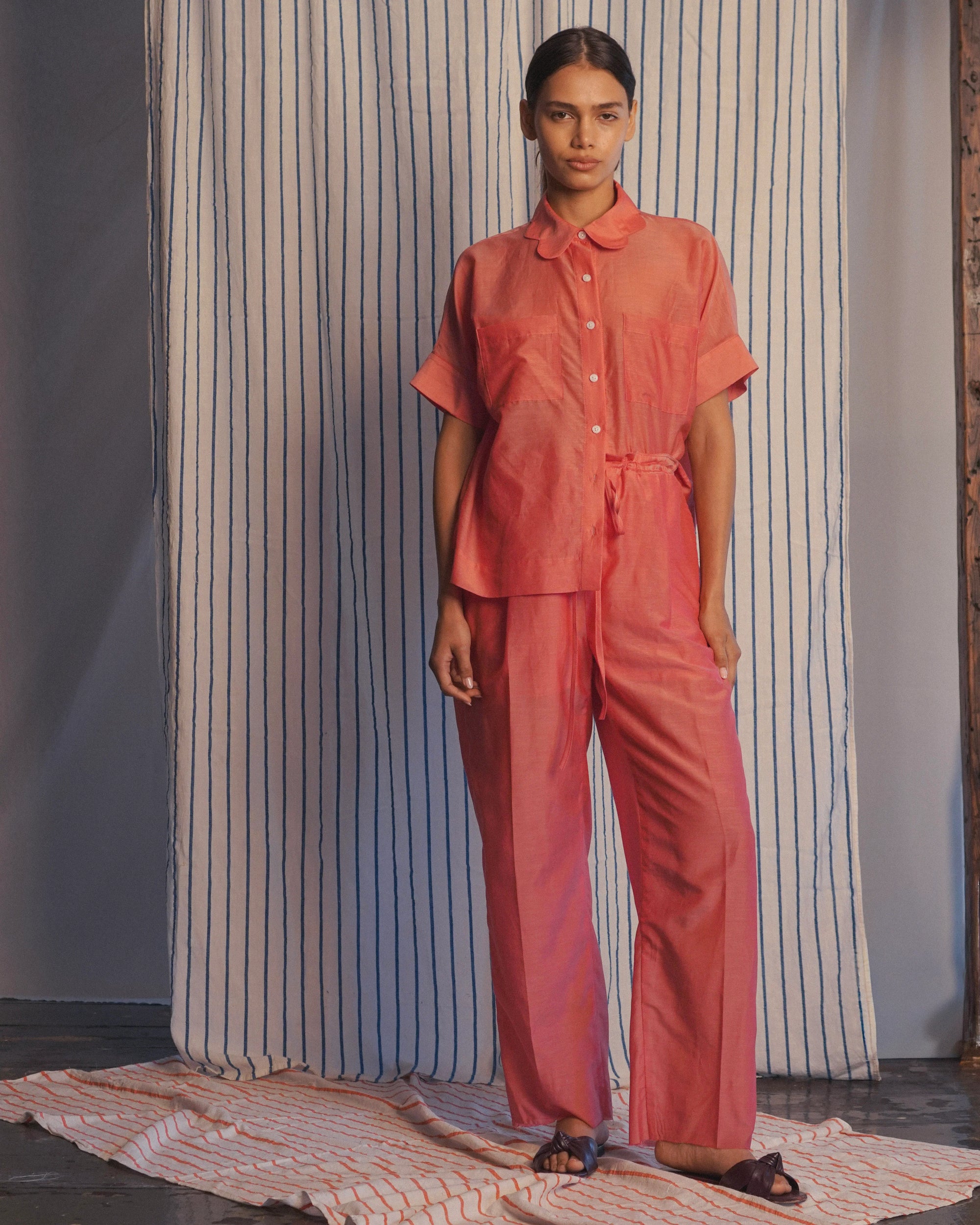 Cotton Silk Miranda Pant in Rose
