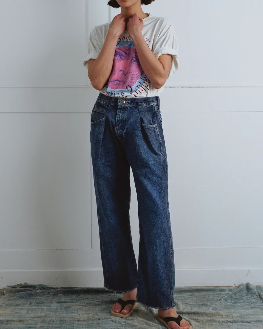 Upcycled Pleat-Front Denim in Medium Wash
