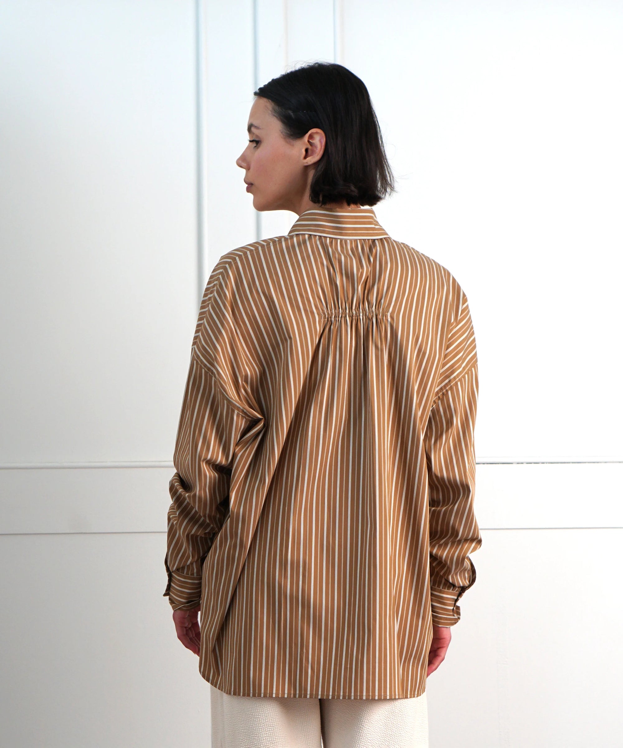 Striped Oversized Button Down in Gold and White