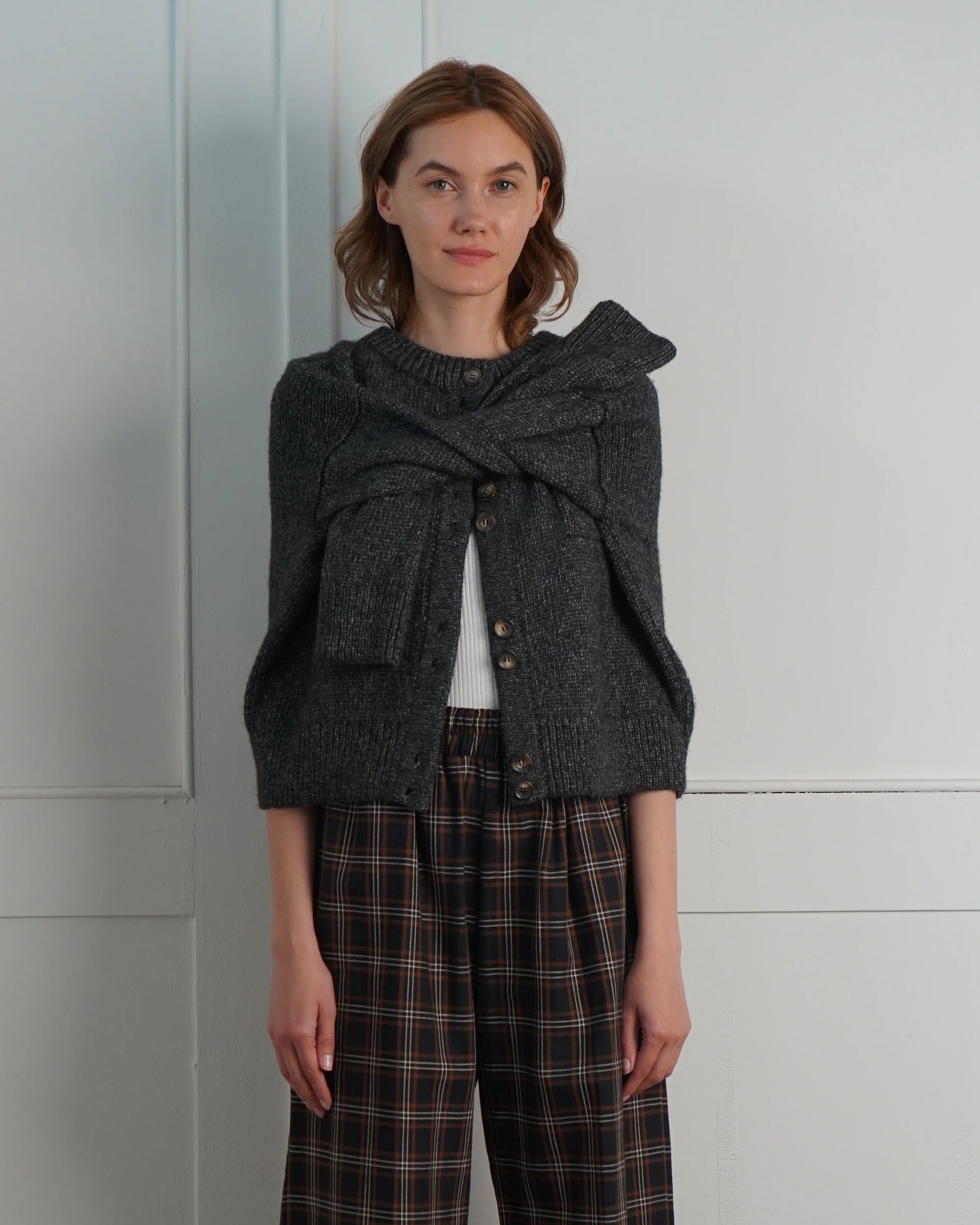 Double Button Cardigan in Charcoal