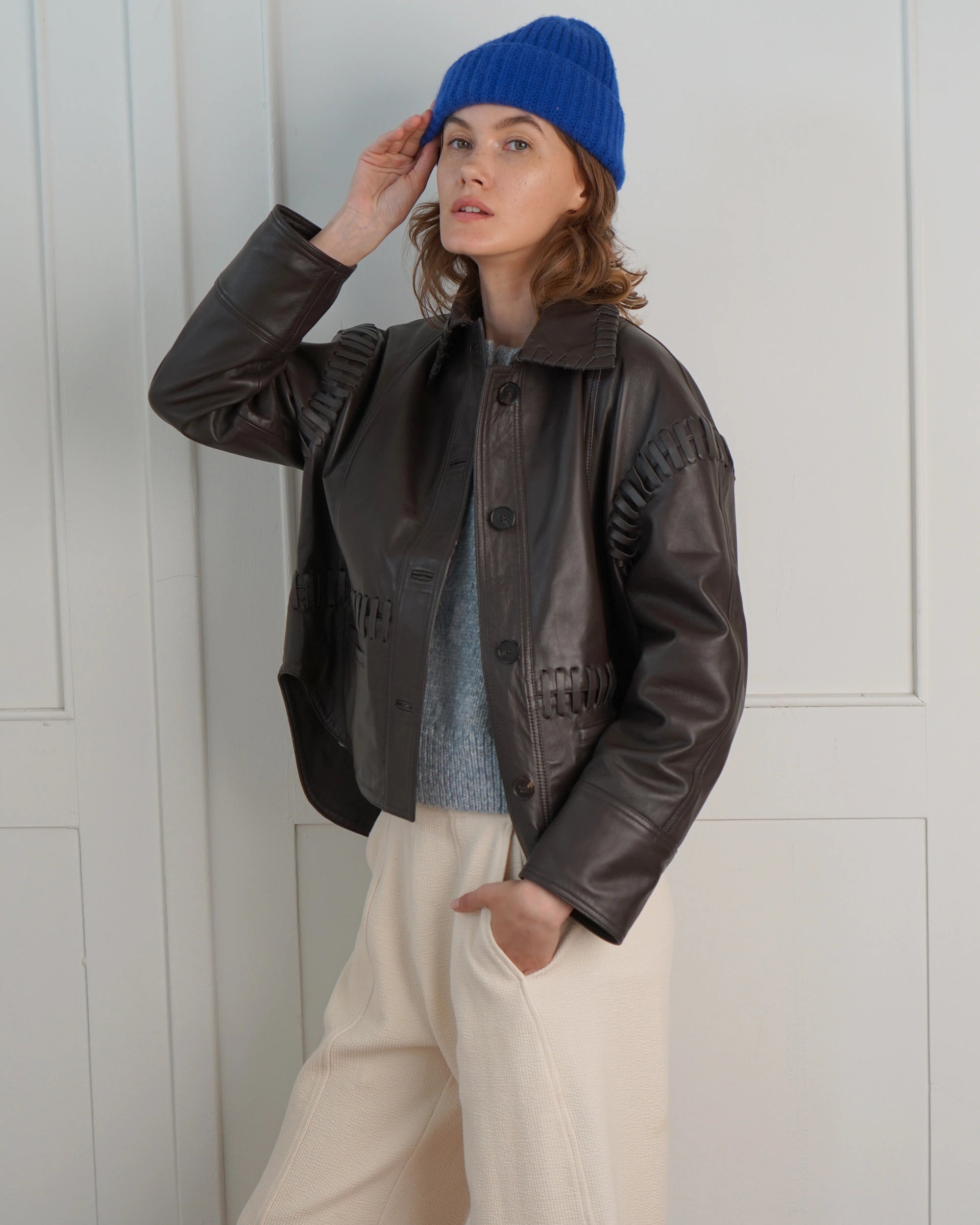 Olivia Leather Jacket in Brown