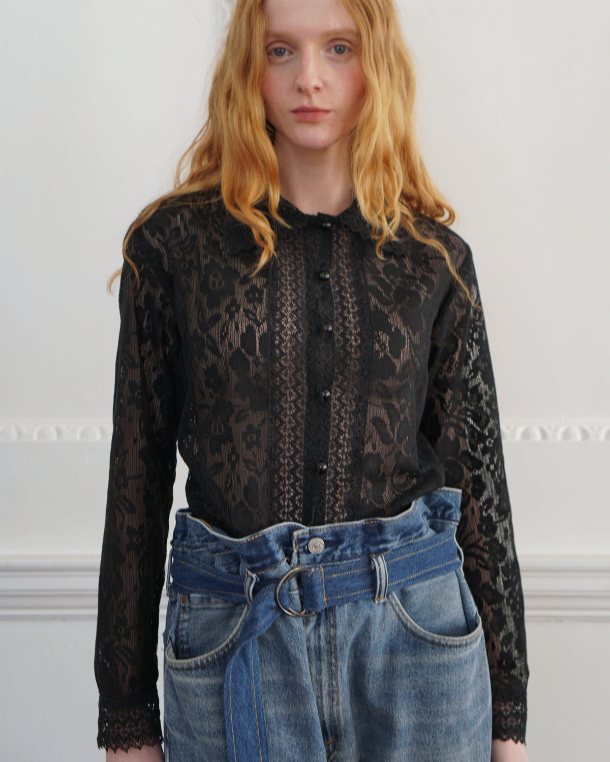 Lace Flora Top in Black