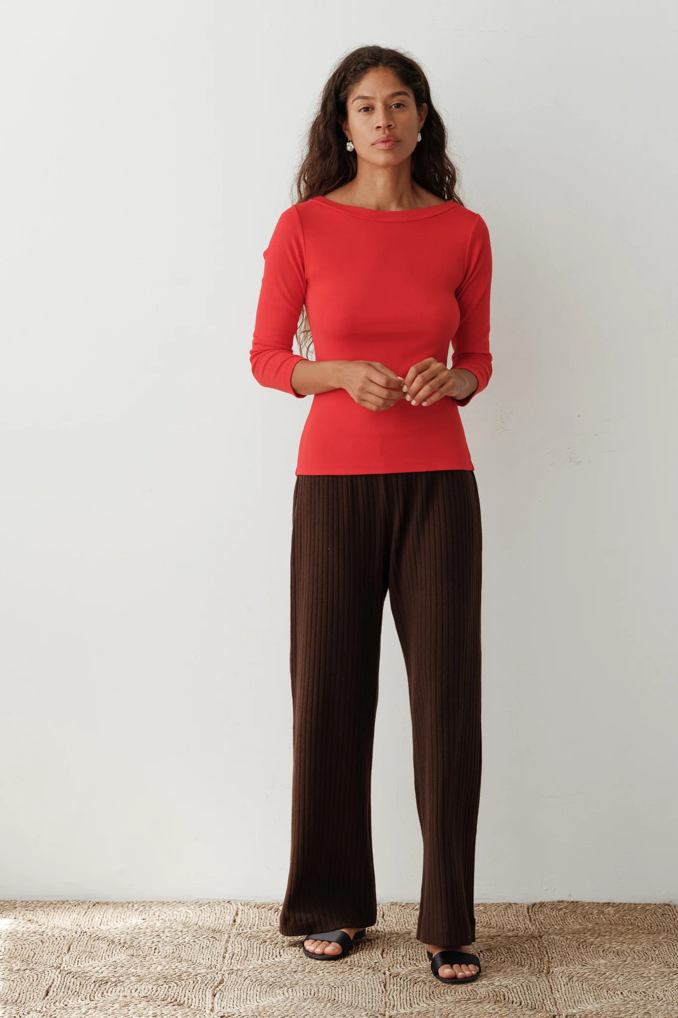 The Sweater Rib Simple Pant in Espresso