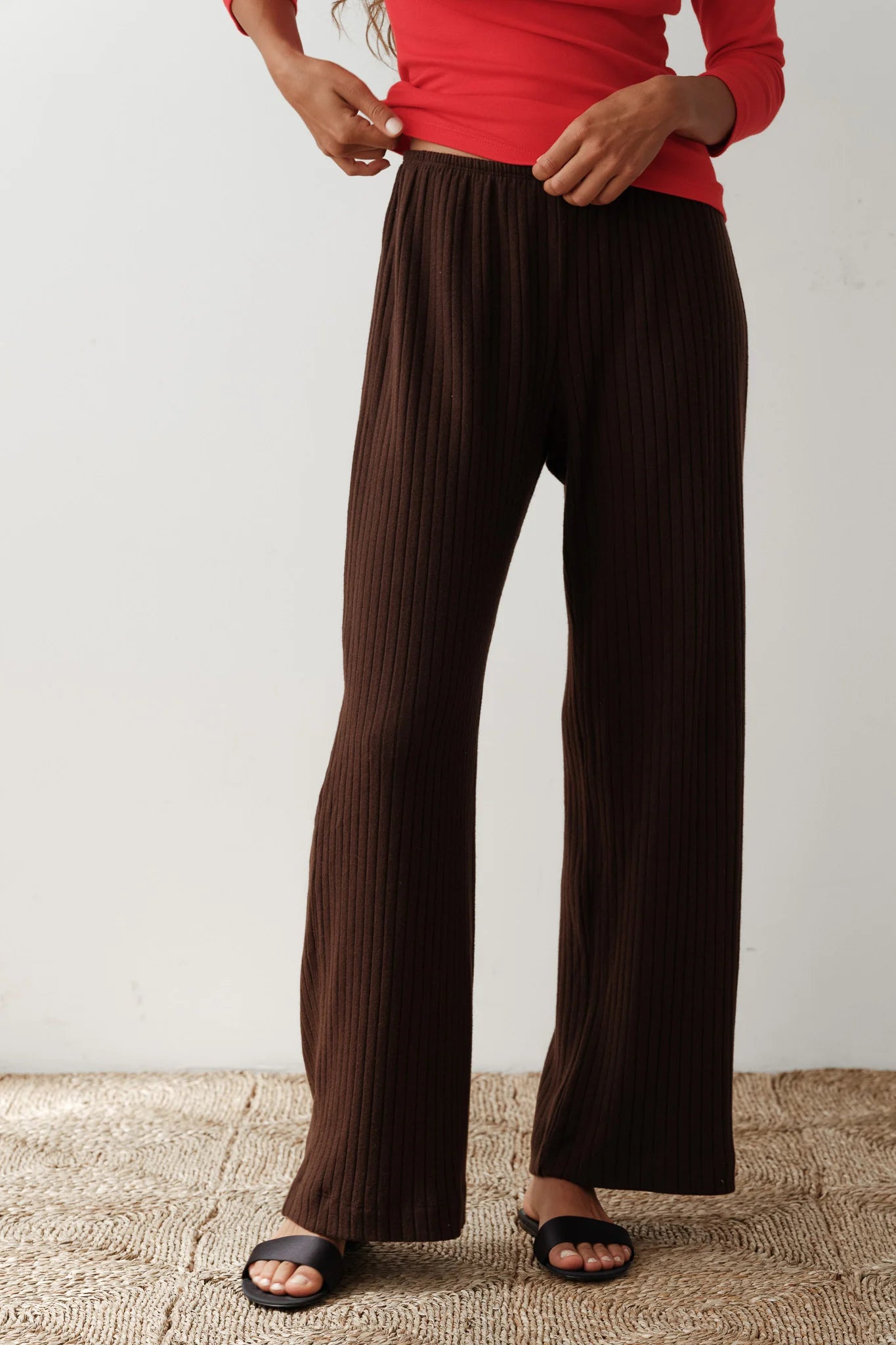 The Sweater Rib Simple Pant in Espresso