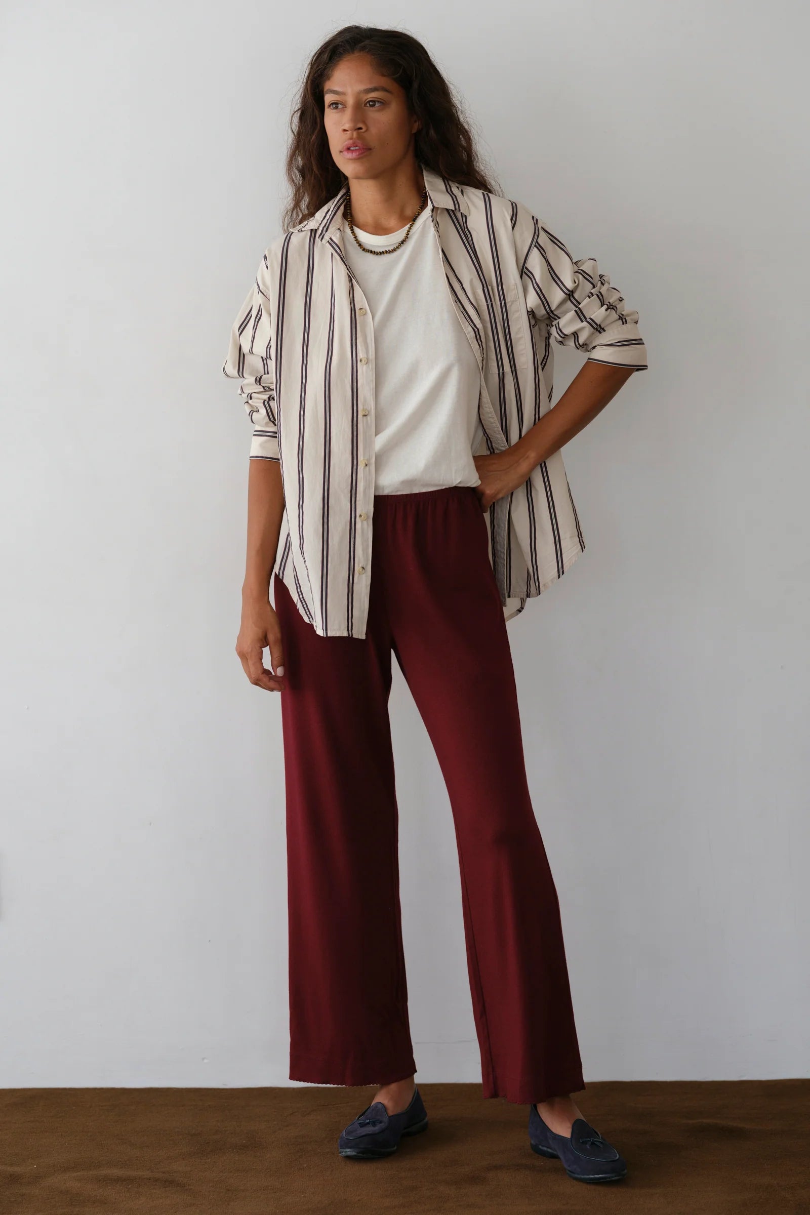 The Baby Rib Scallop Pant in Oxblood
