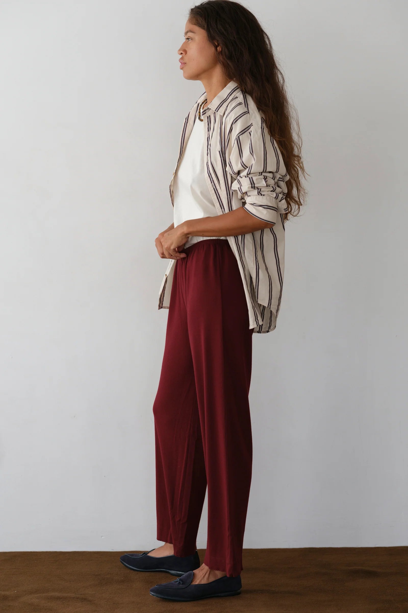 The Baby Rib Scallop Pant in Oxblood