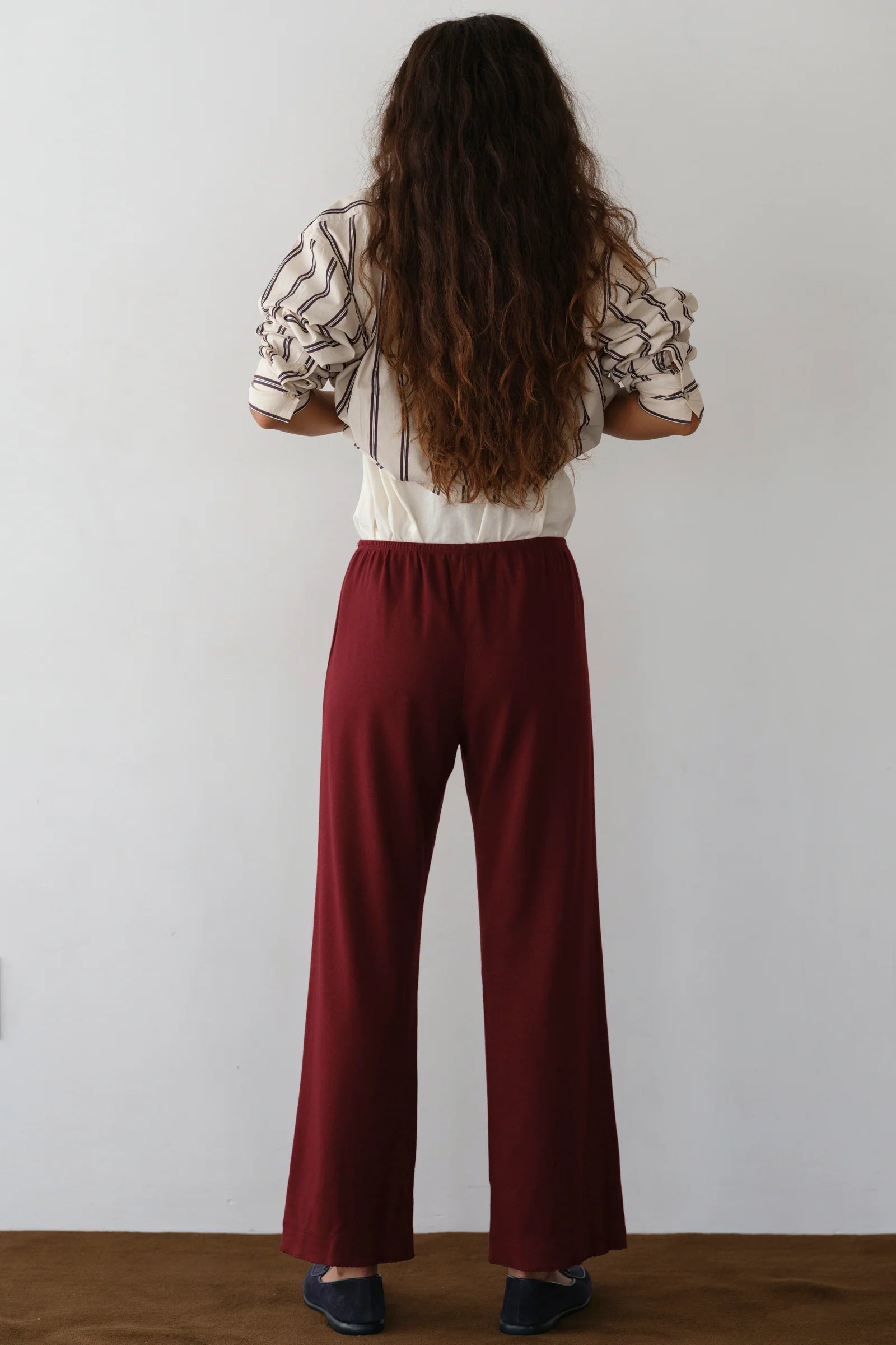 The Baby Rib Scallop Pant in Oxblood