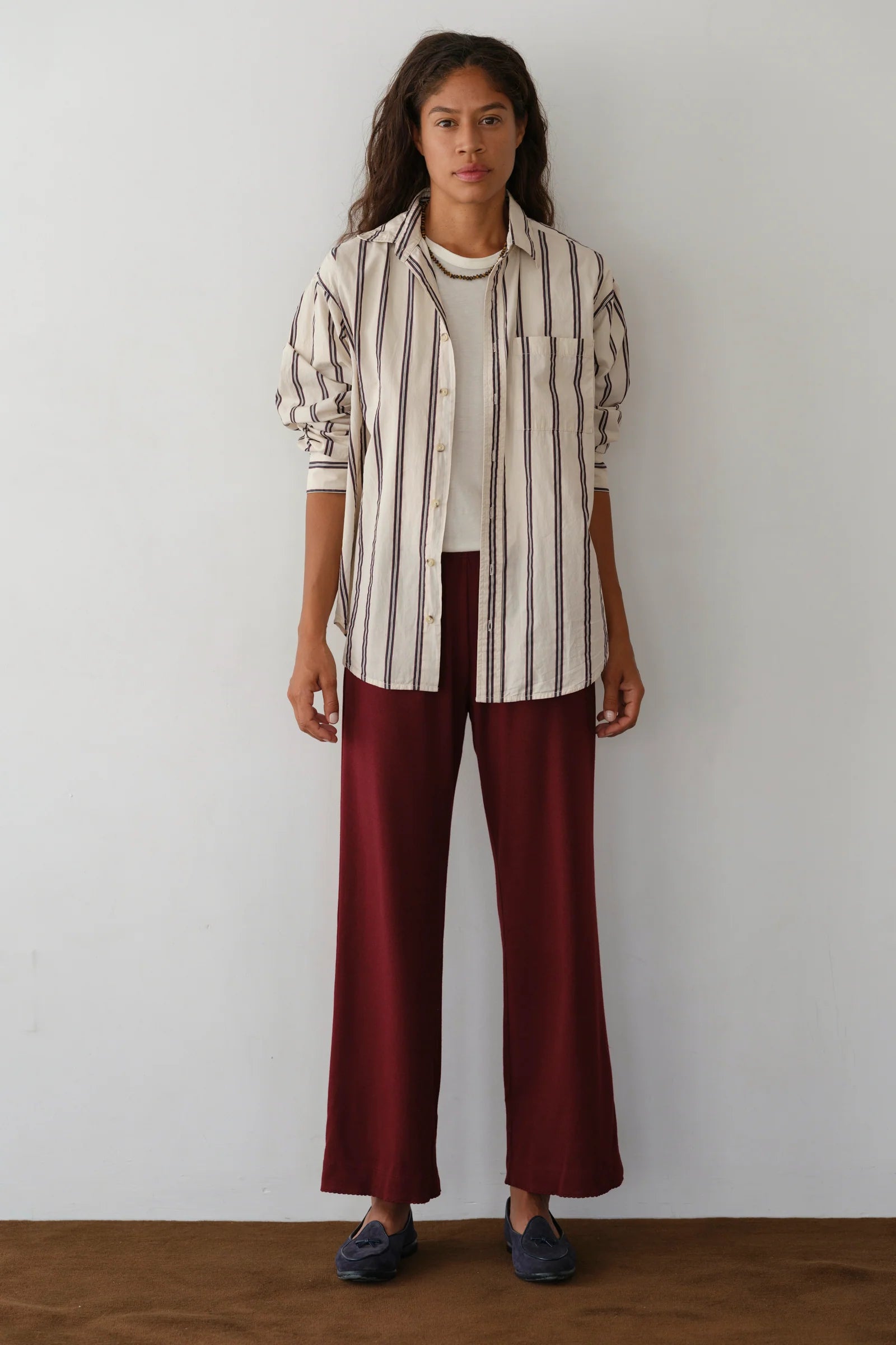 The Baby Rib Scallop Pant in Oxblood
