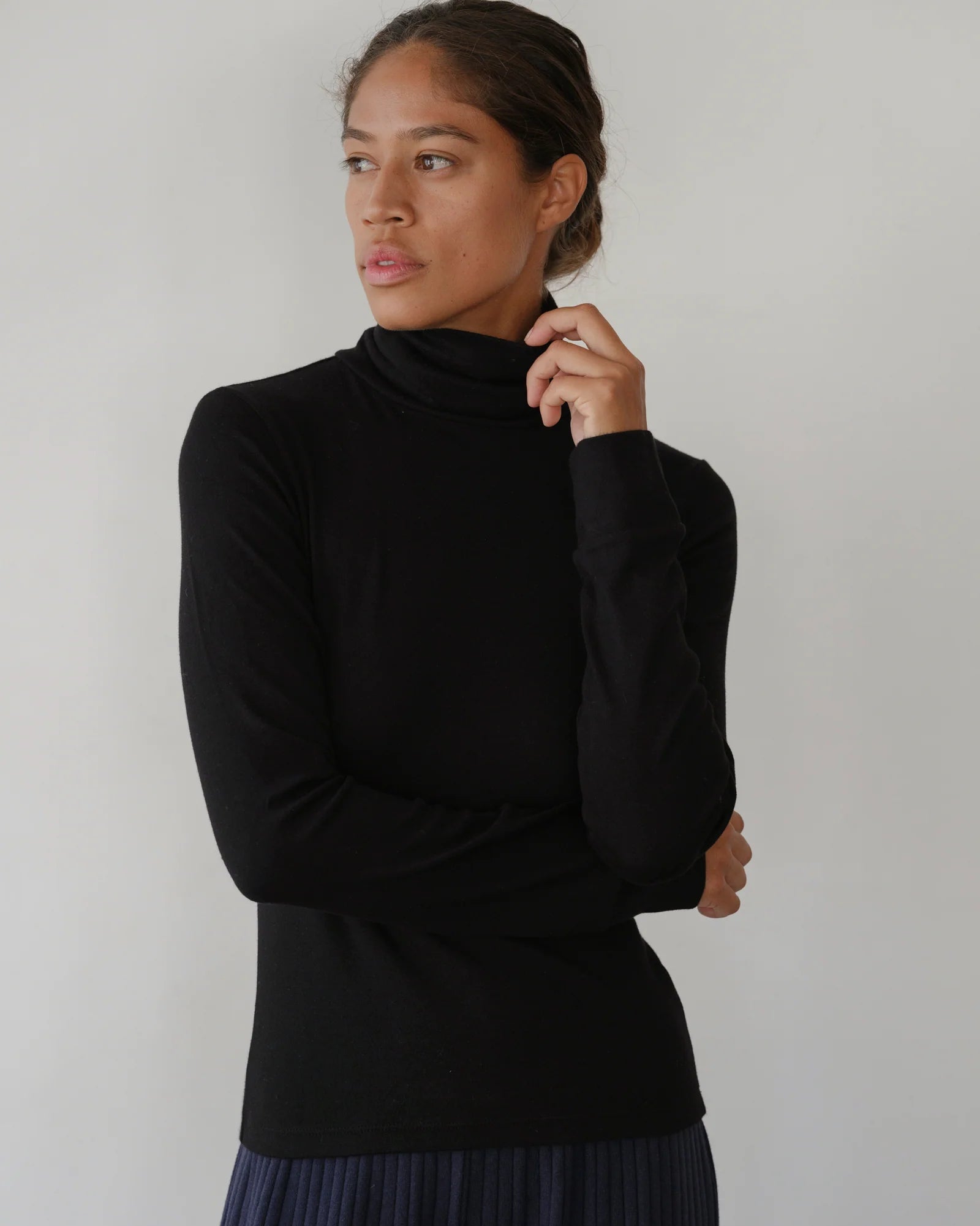 Baby Rib Turtleneck in Jet