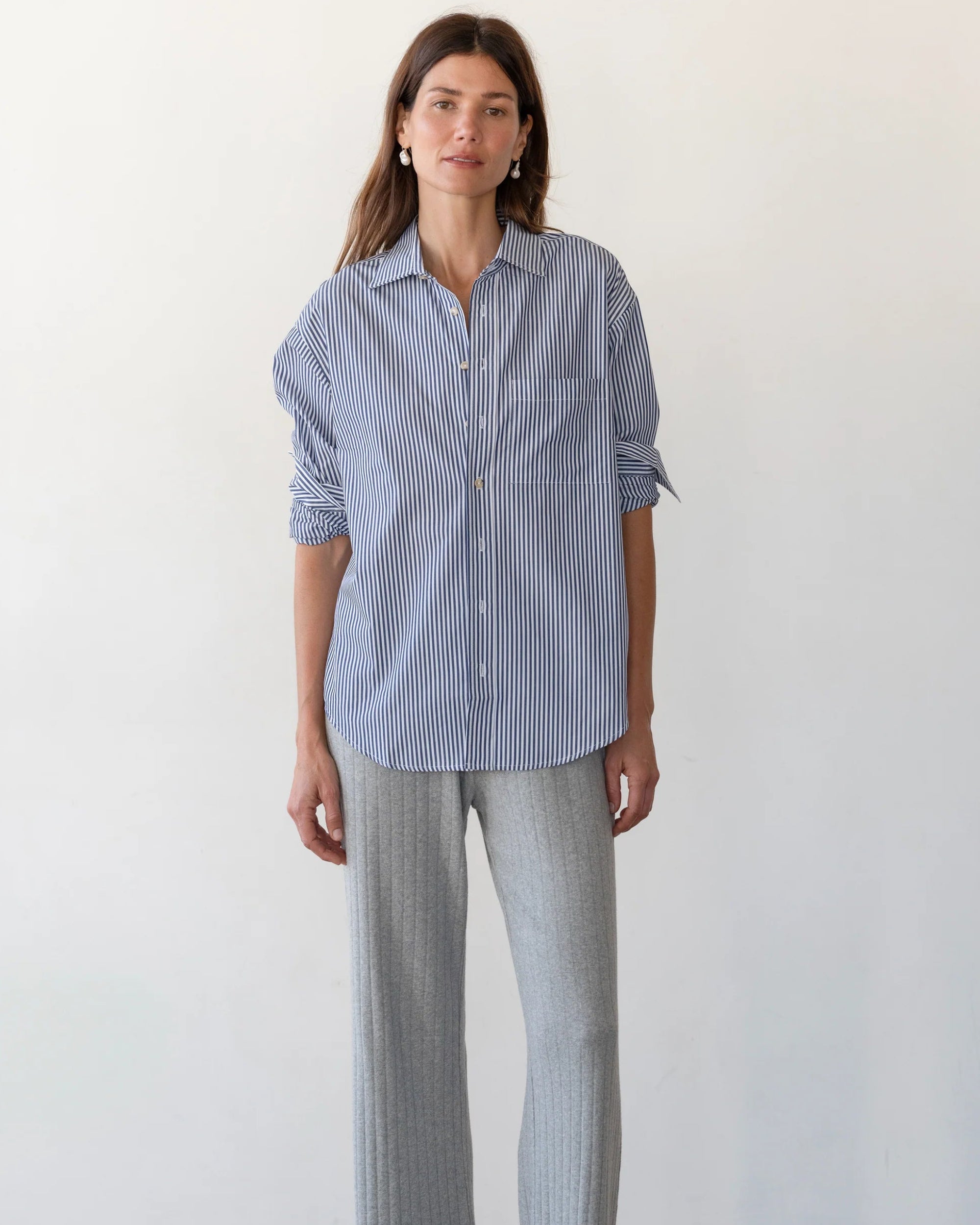 The Pop Shirt in Navy Stripe