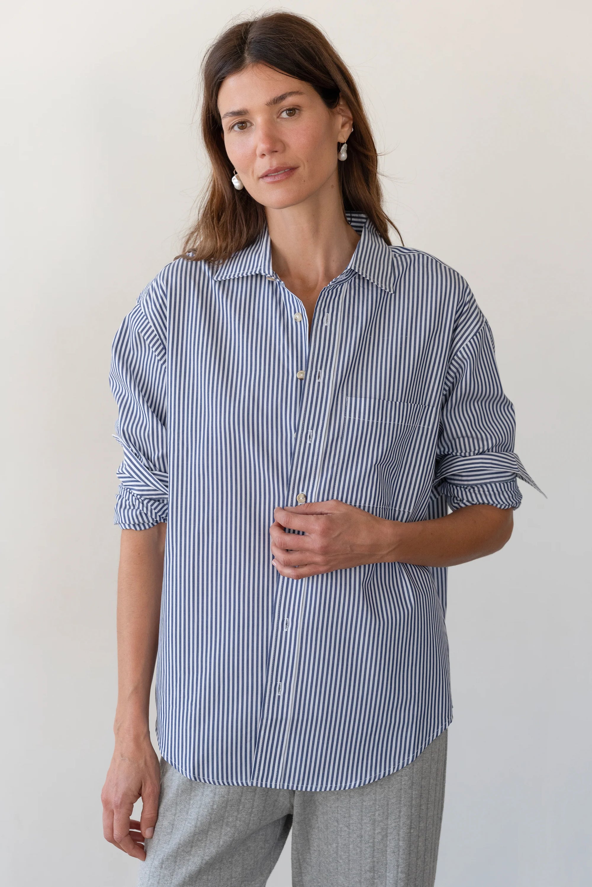 The Pop Shirt in Navy Stripe