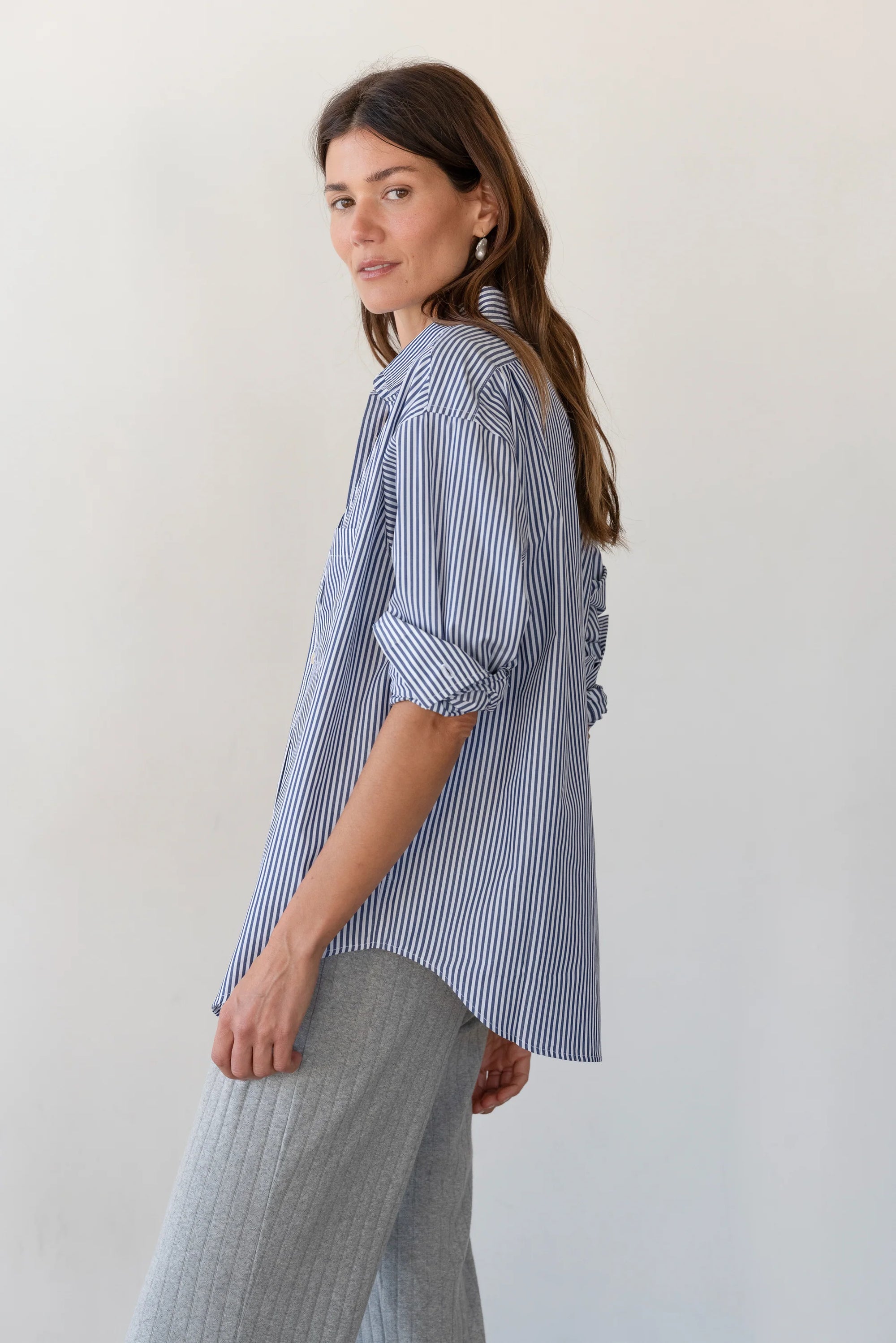 The Pop Shirt in Navy Stripe
