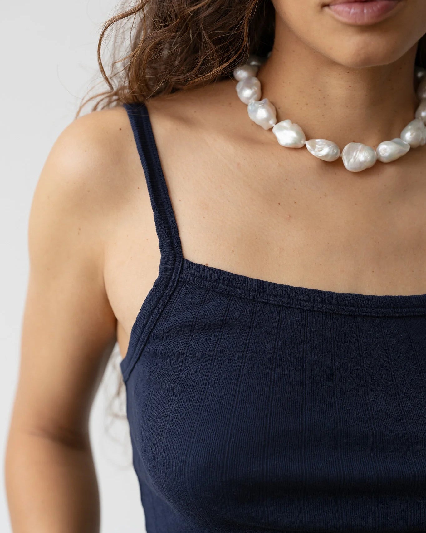 The Pointelle Square Neck Tank in Navy