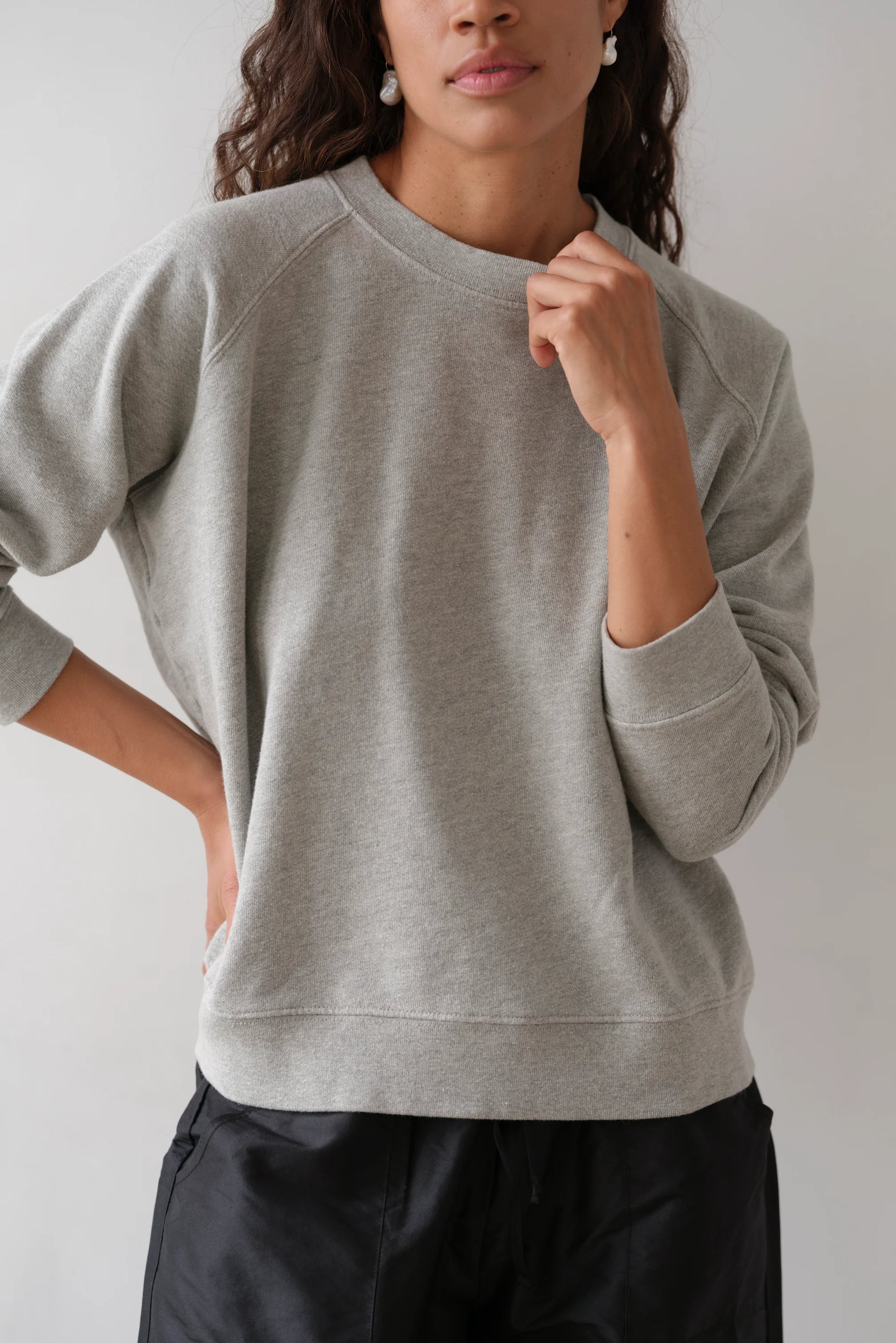 The Eco-Terry Crewneck in Heather Grey
