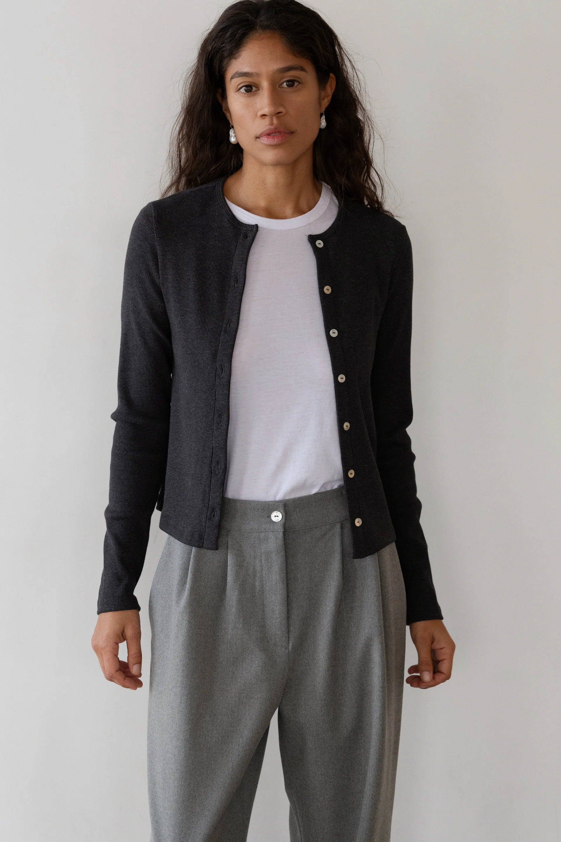 The Sweater Rib Cardigan in Charcoal
