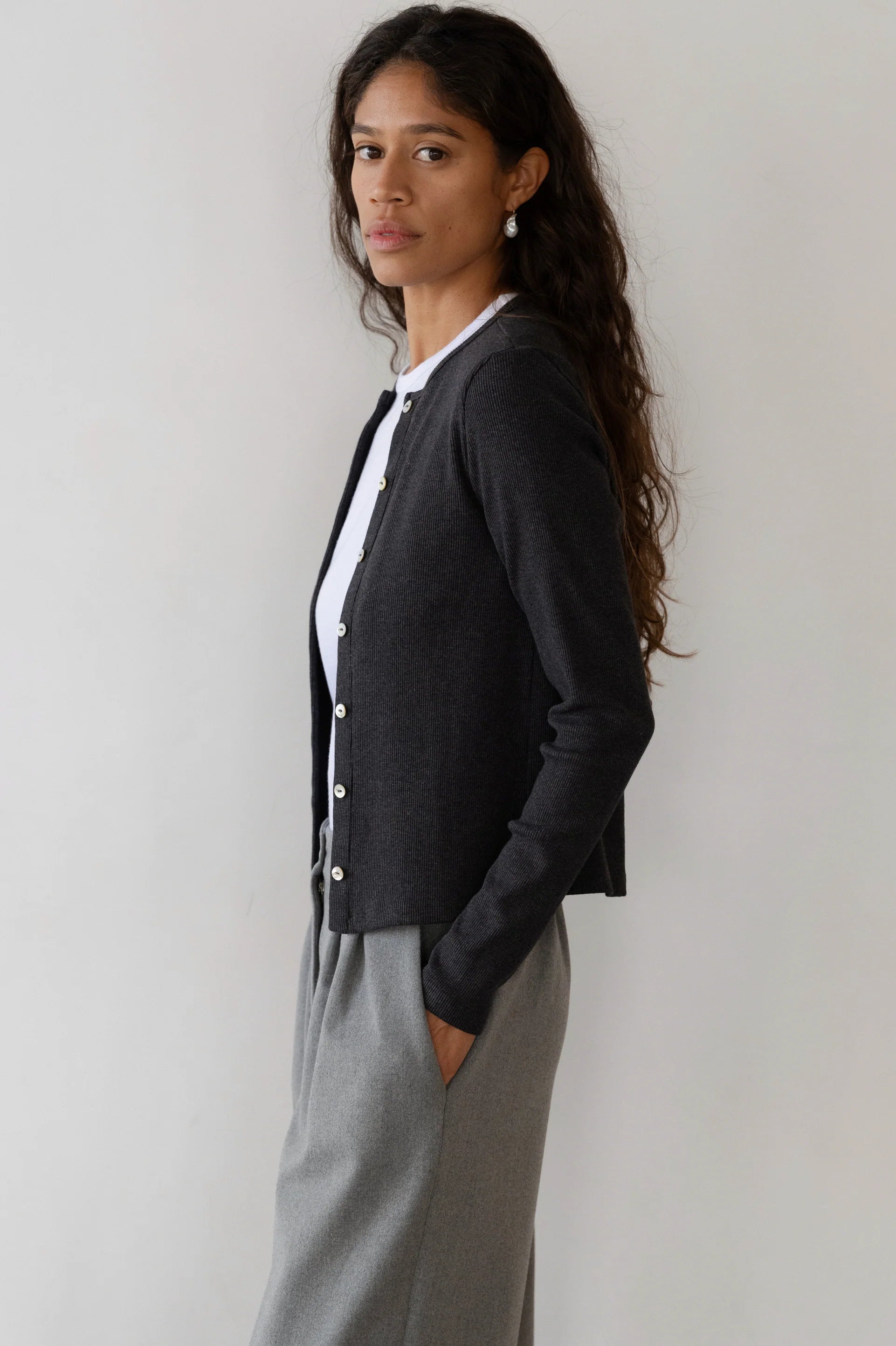 The Sweater Rib Cardigan in Charcoal