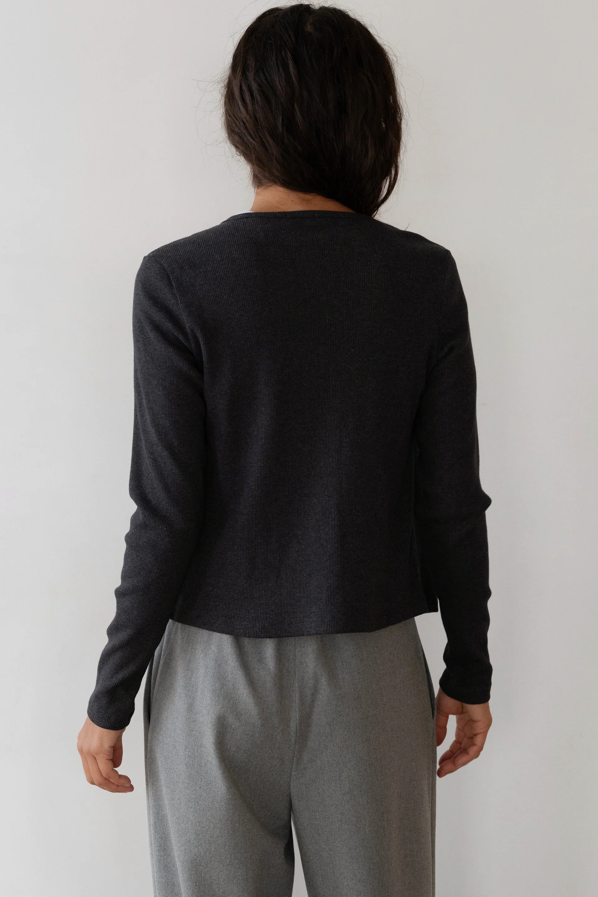The Sweater Rib Cardigan in Charcoal