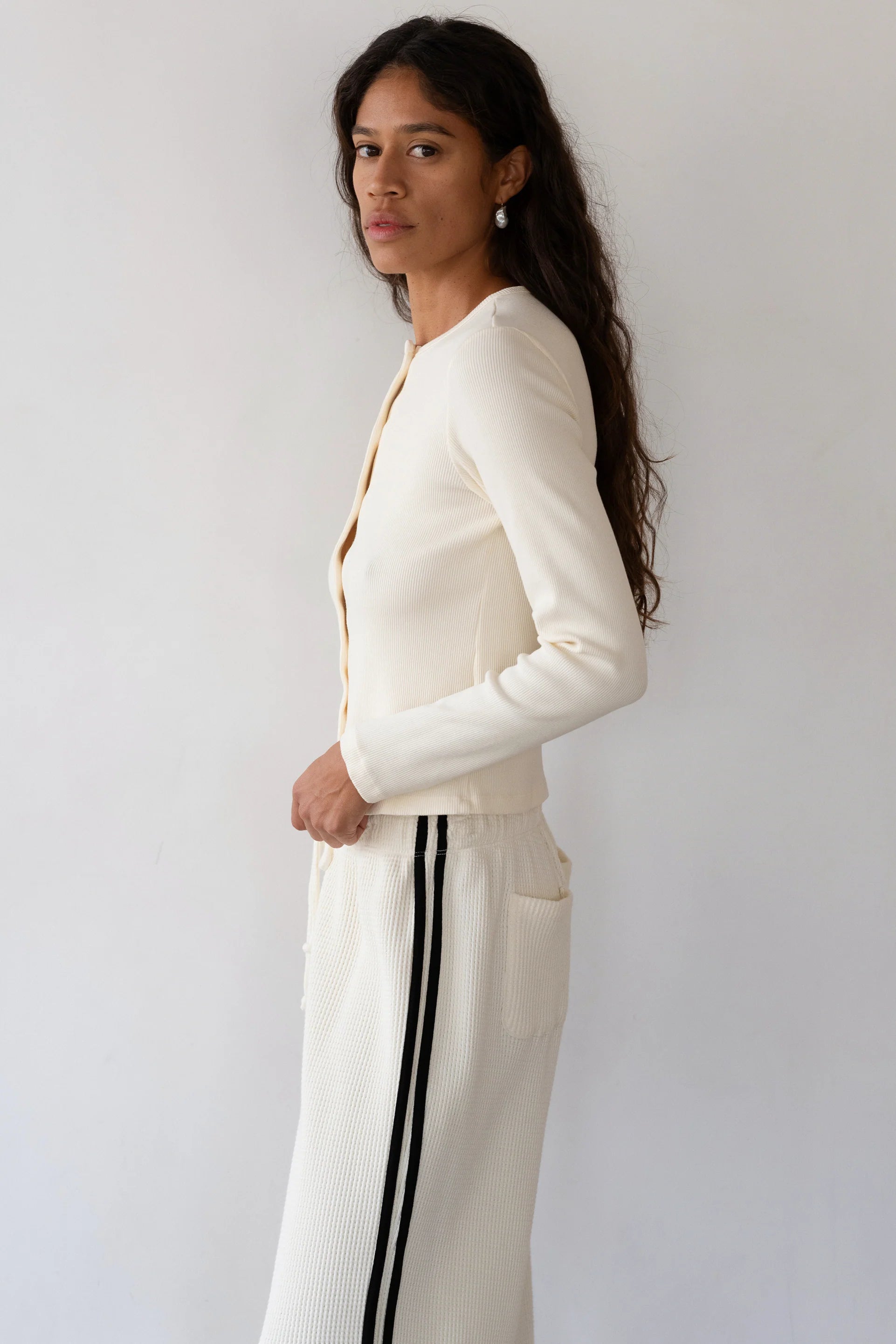 The Sweater Rib Cardigan in Creme