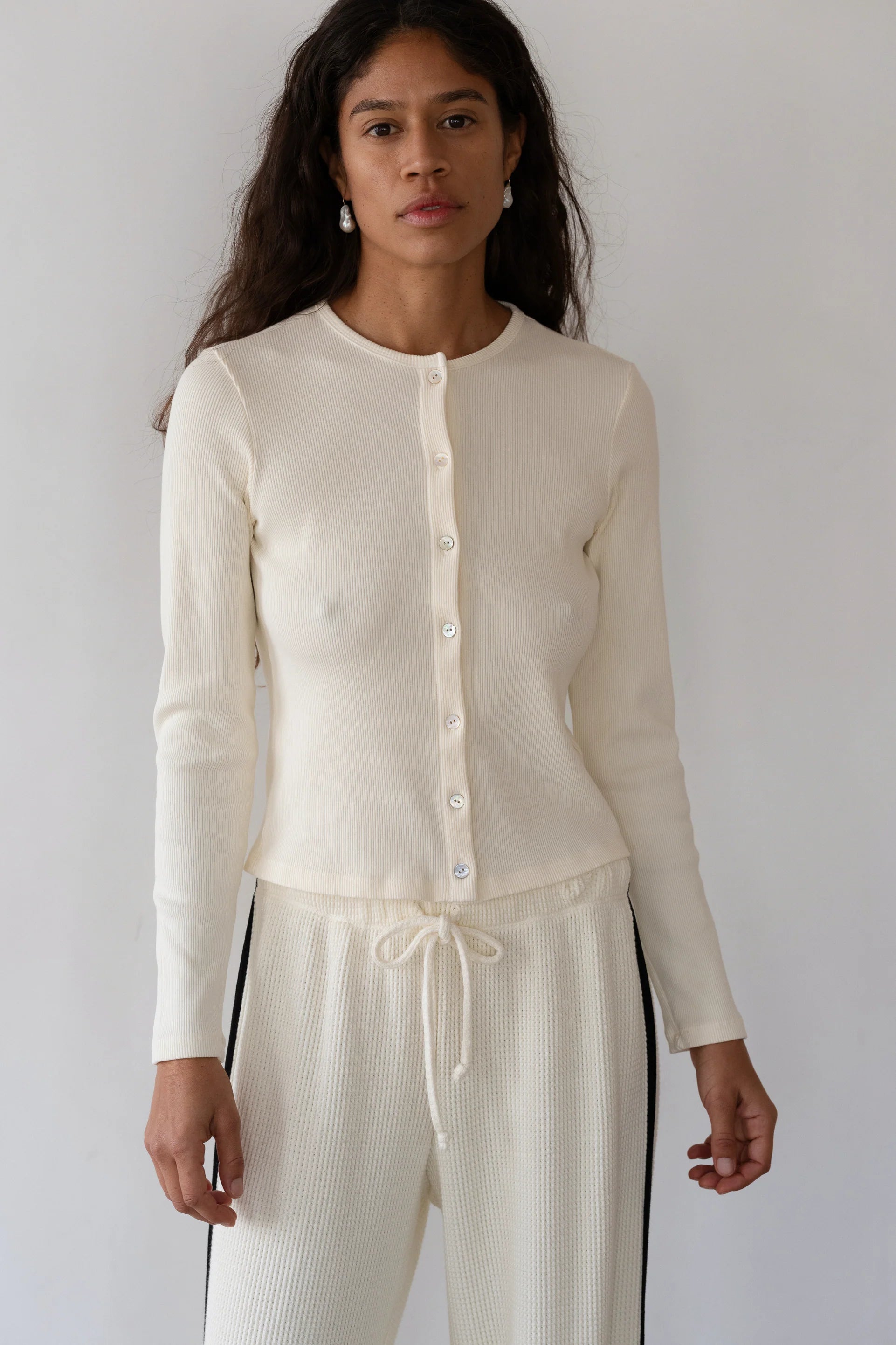 The Sweater Rib Cardigan in Creme
