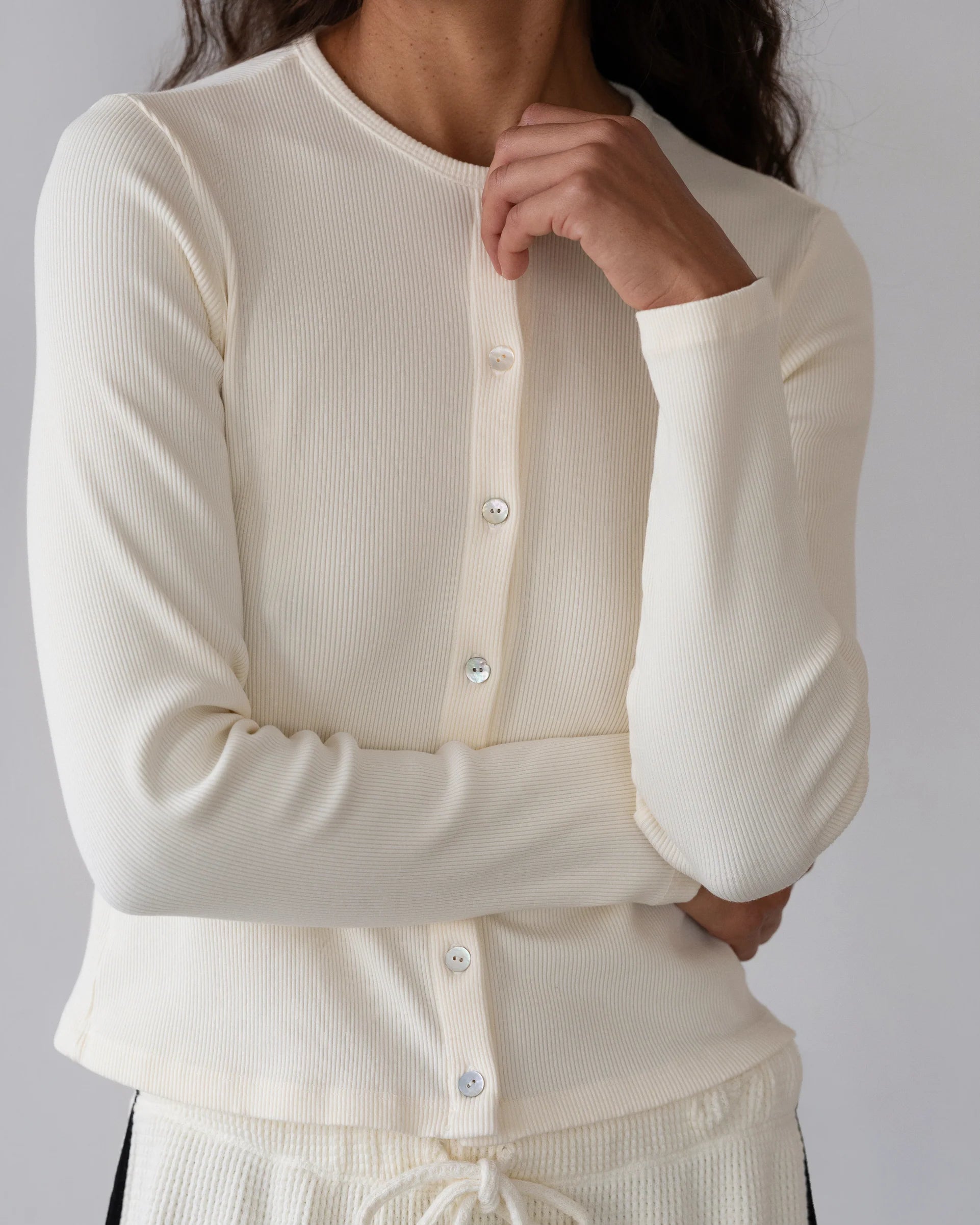 The Sweater Rib Cardigan in Creme