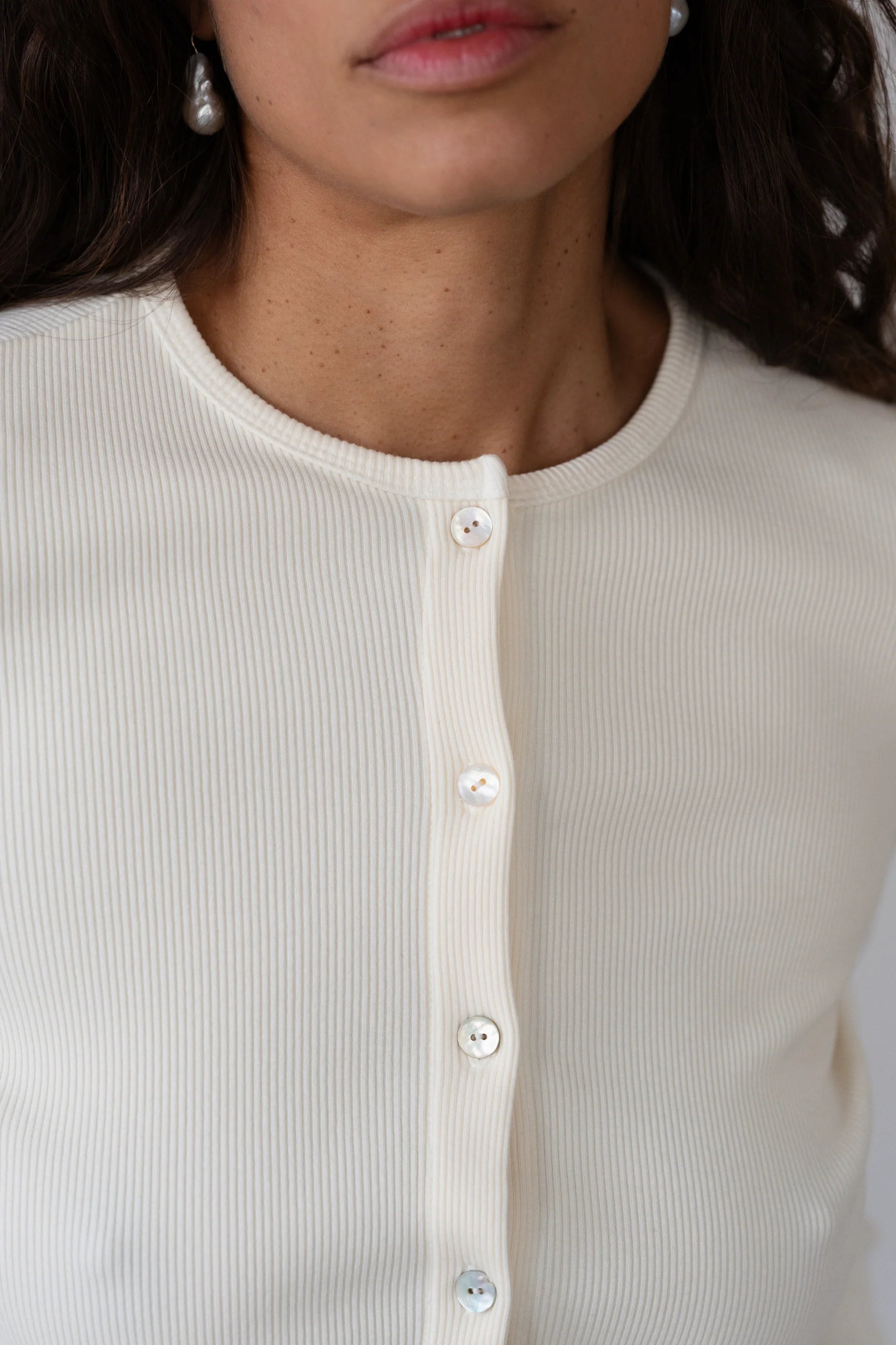 The Sweater Rib Cardigan in Creme