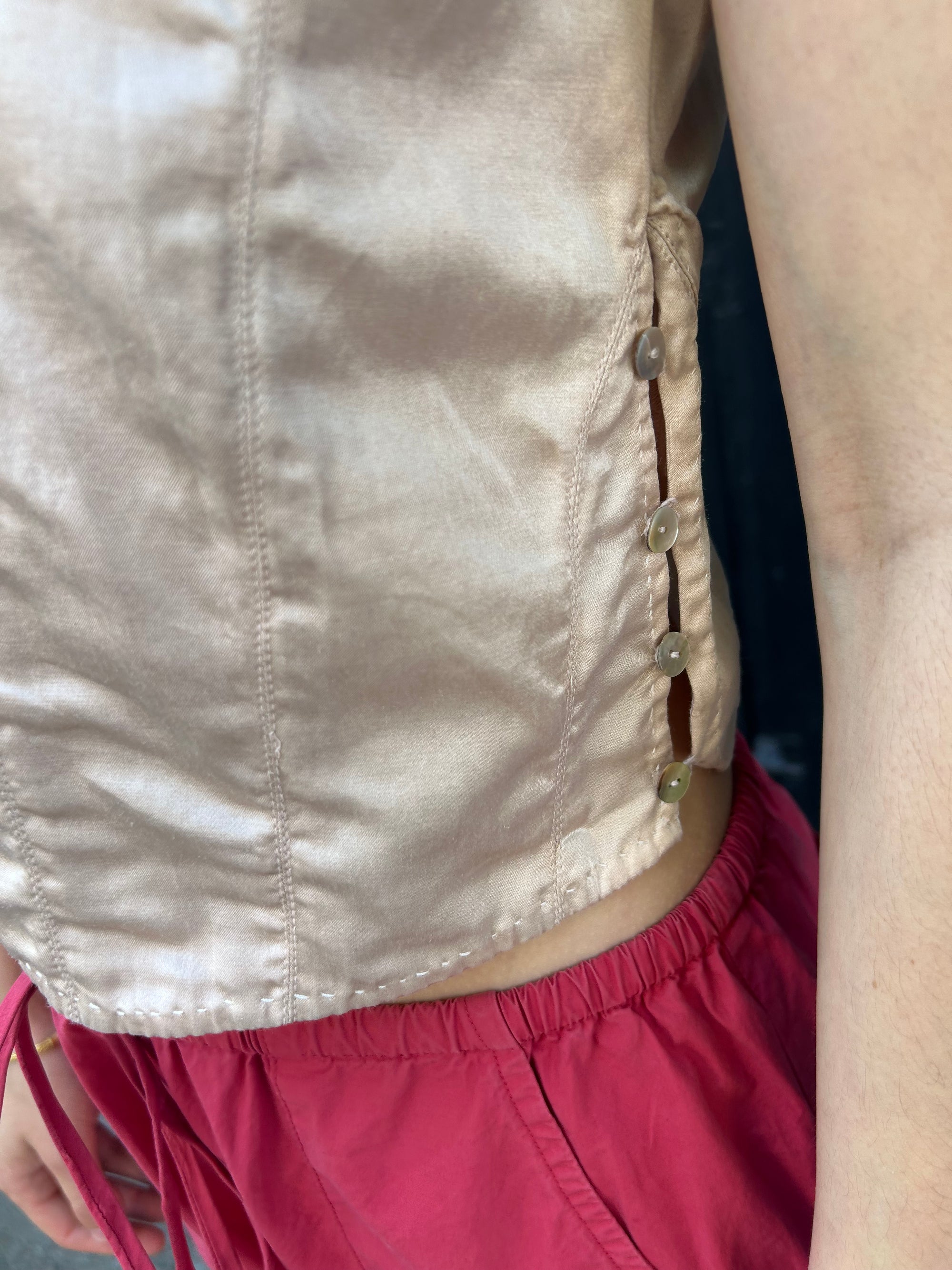 Corset Top in Silver Peony Silk