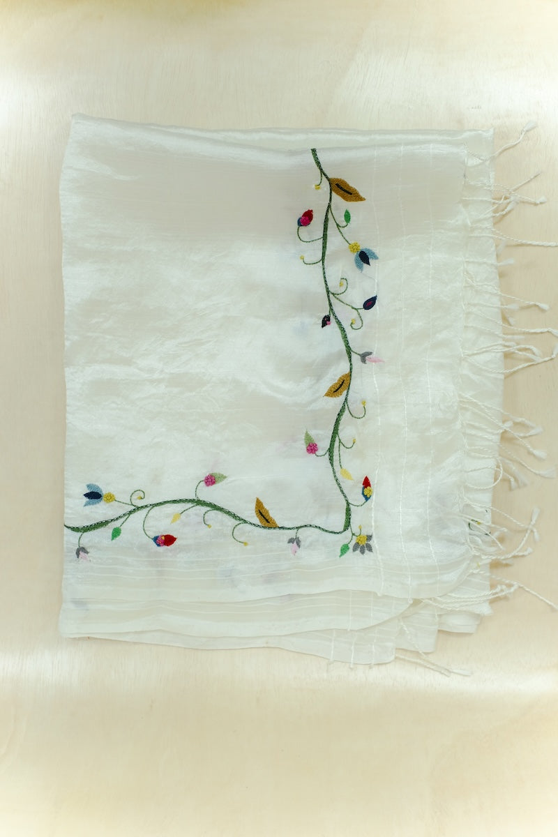 Gaia Embroidered Scarf in Midnight Garden