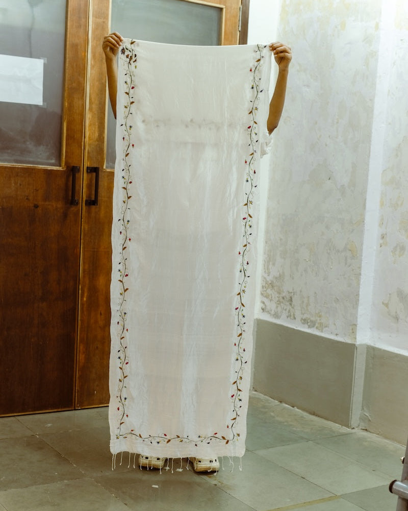 Gaia Embroidered Scarf in Midnight Garden