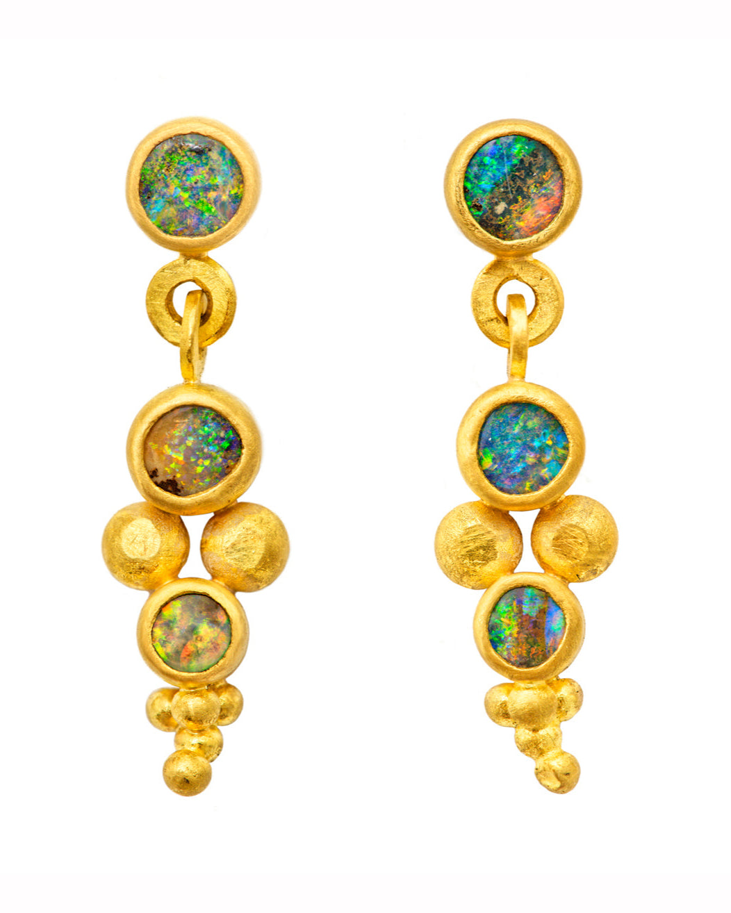 "Gathering Pollen VI" Gold and Australian Boulder Opal Earrings