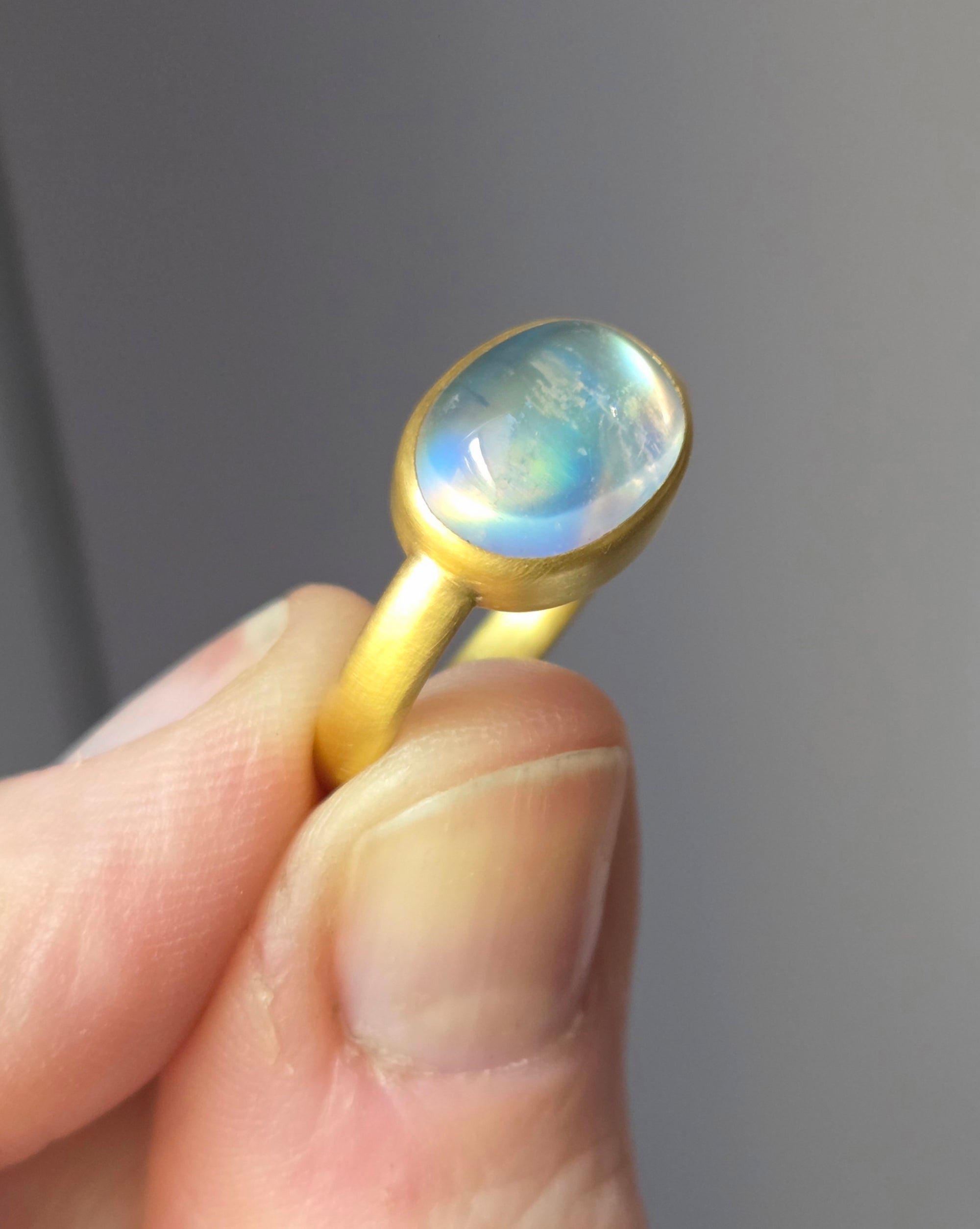 "Gazing Too" Gold and Rainbow Moonstone Ring