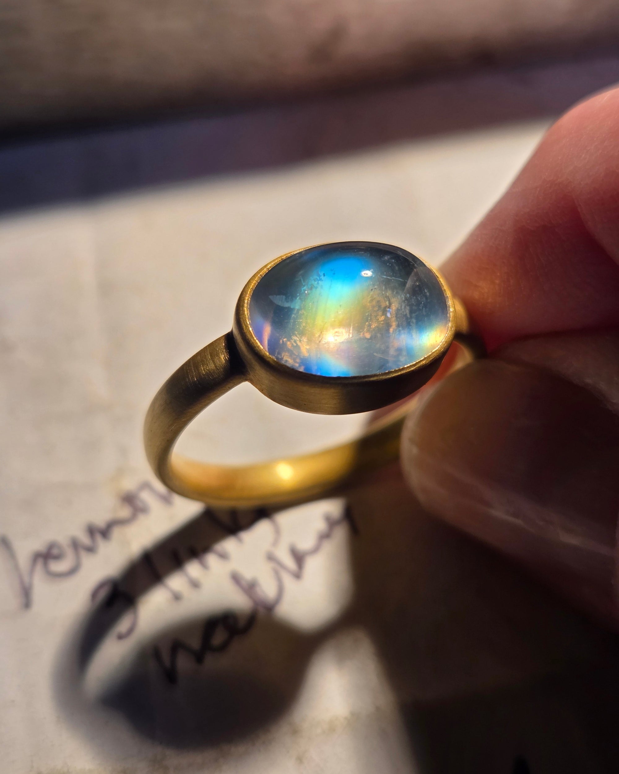 "Gazing Too" Gold and Rainbow Moonstone Ring