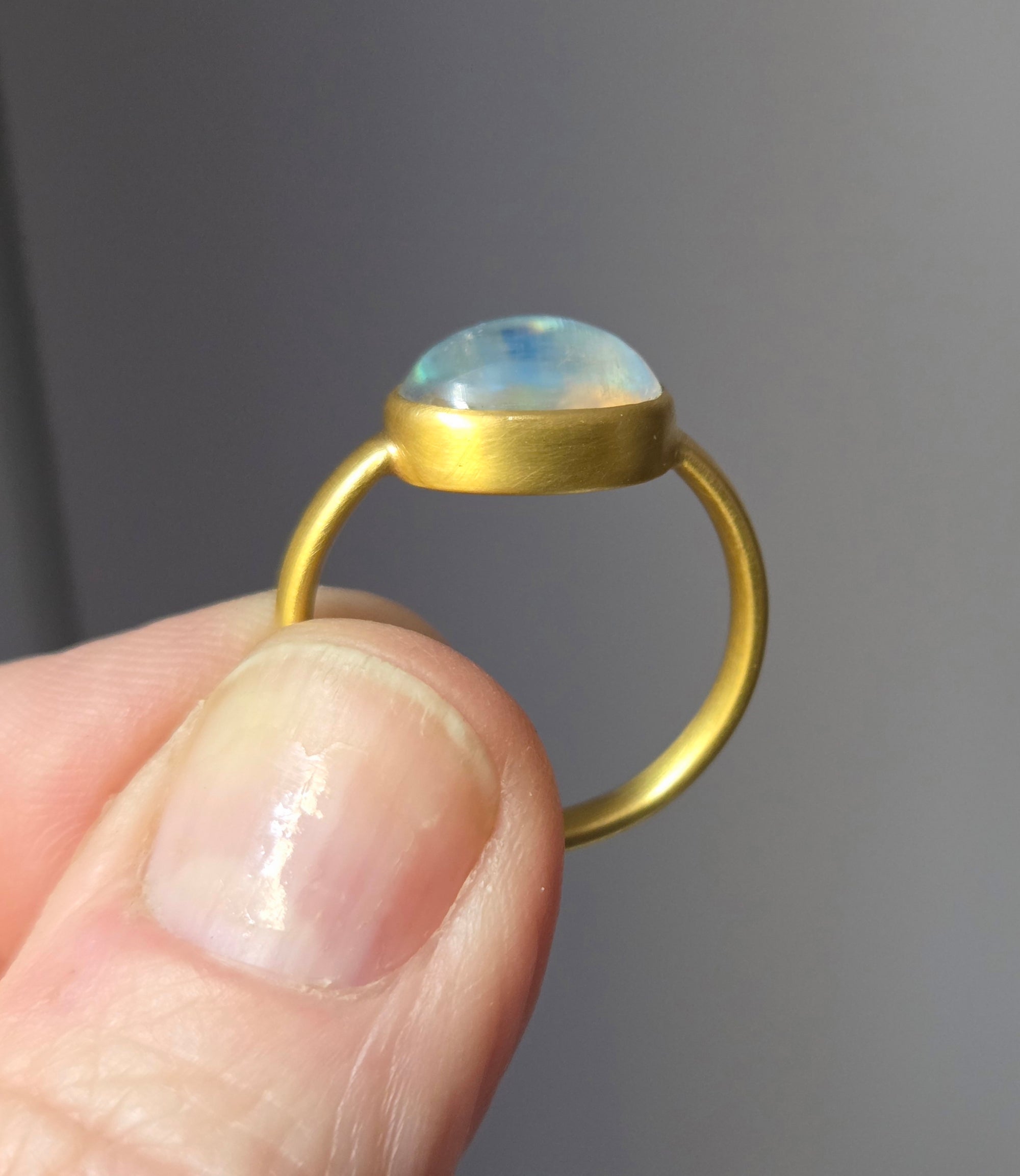 "Gazing Too" Gold and Rainbow Moonstone Ring