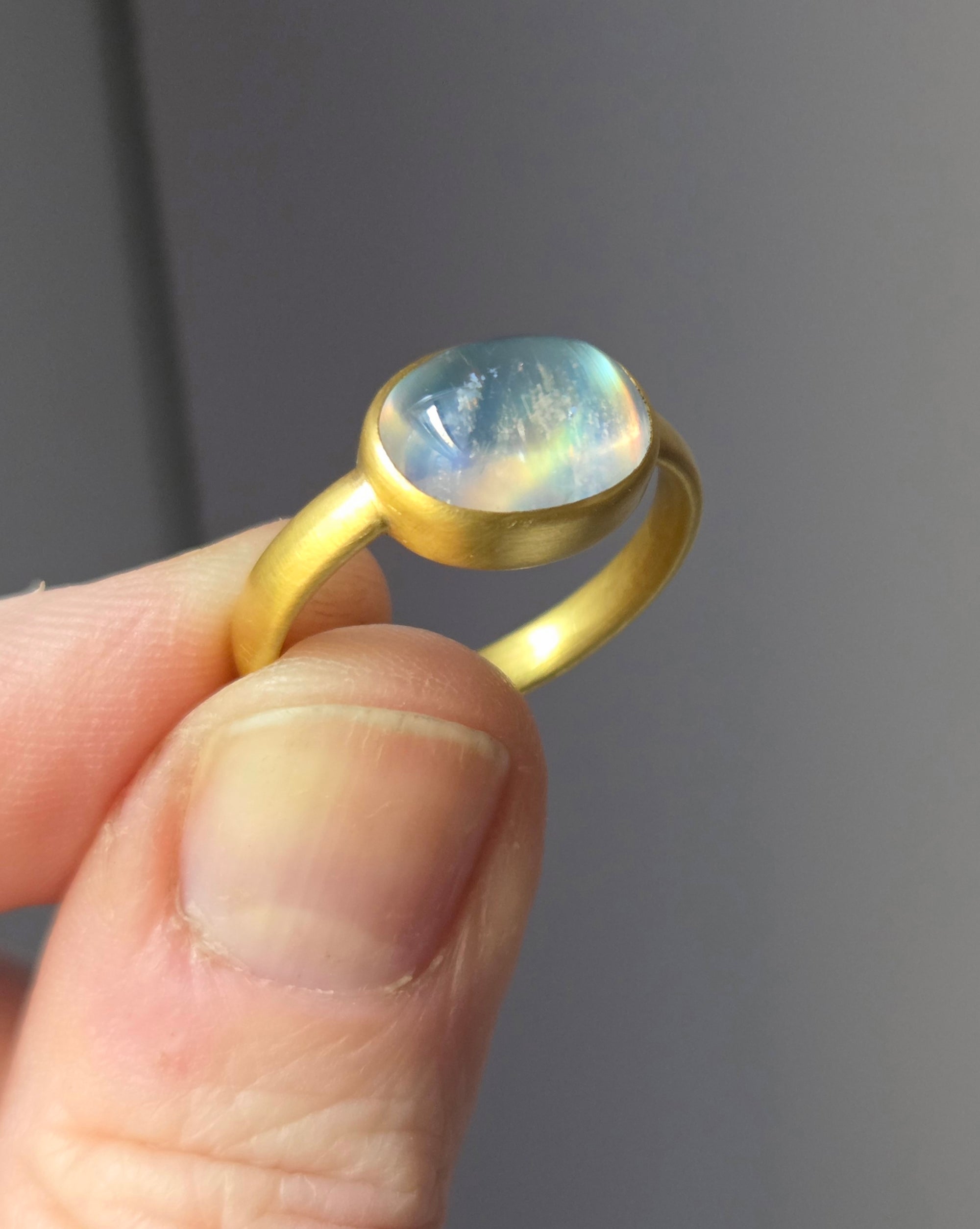 "Gazing Too" Gold and Rainbow Moonstone Ring