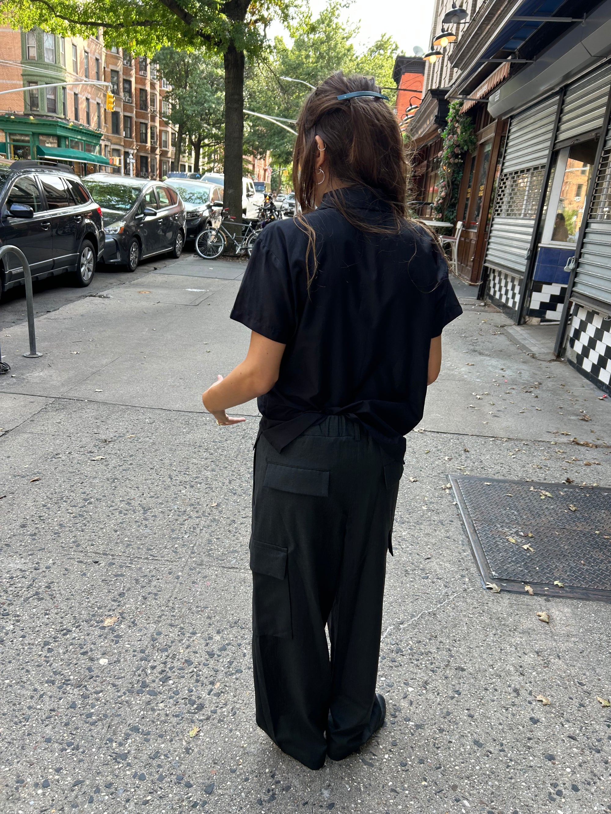 Cotton Silk Short Sleeve Shirt in Black