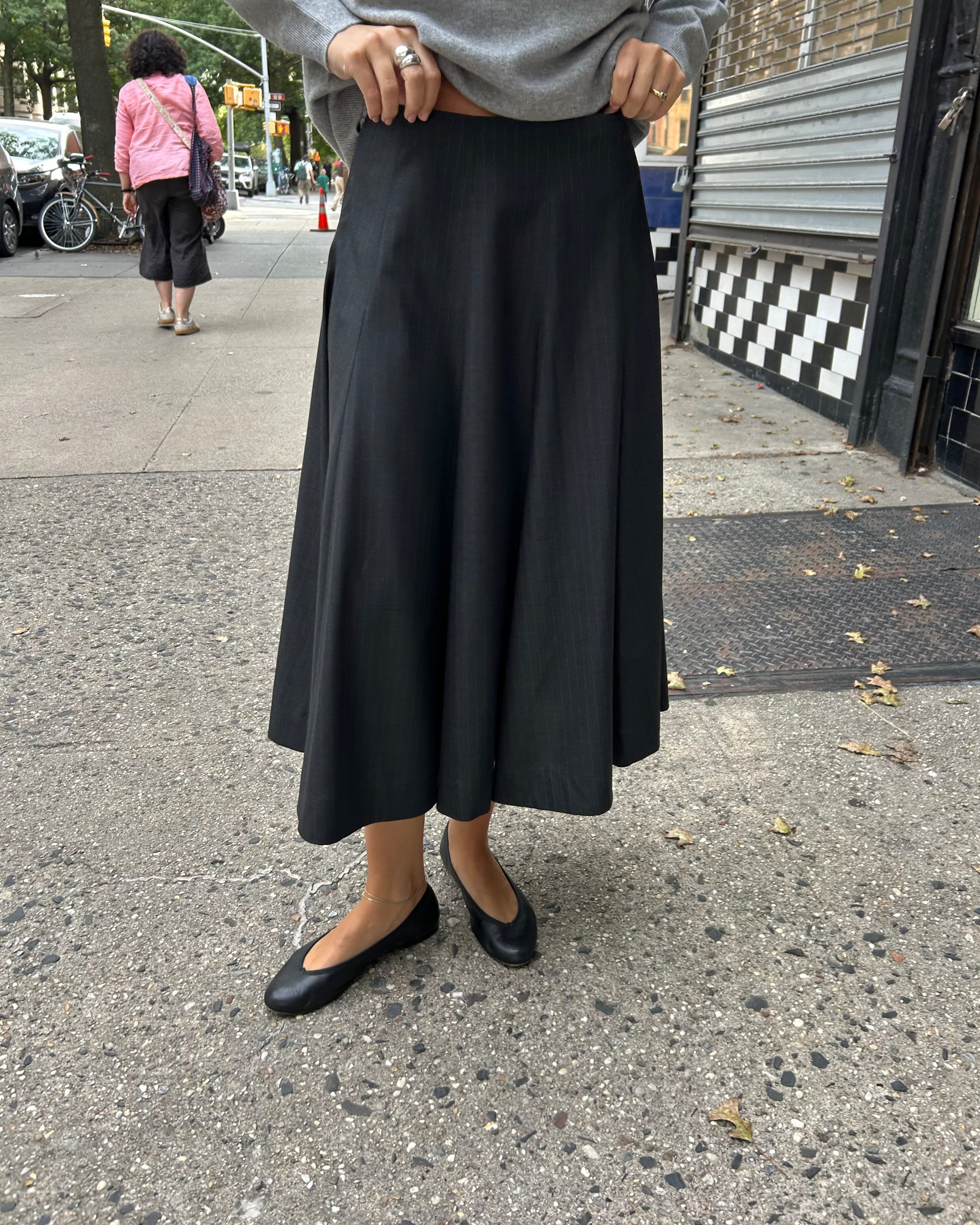 Puzzle Woven Skirt in Charcoal Stripe