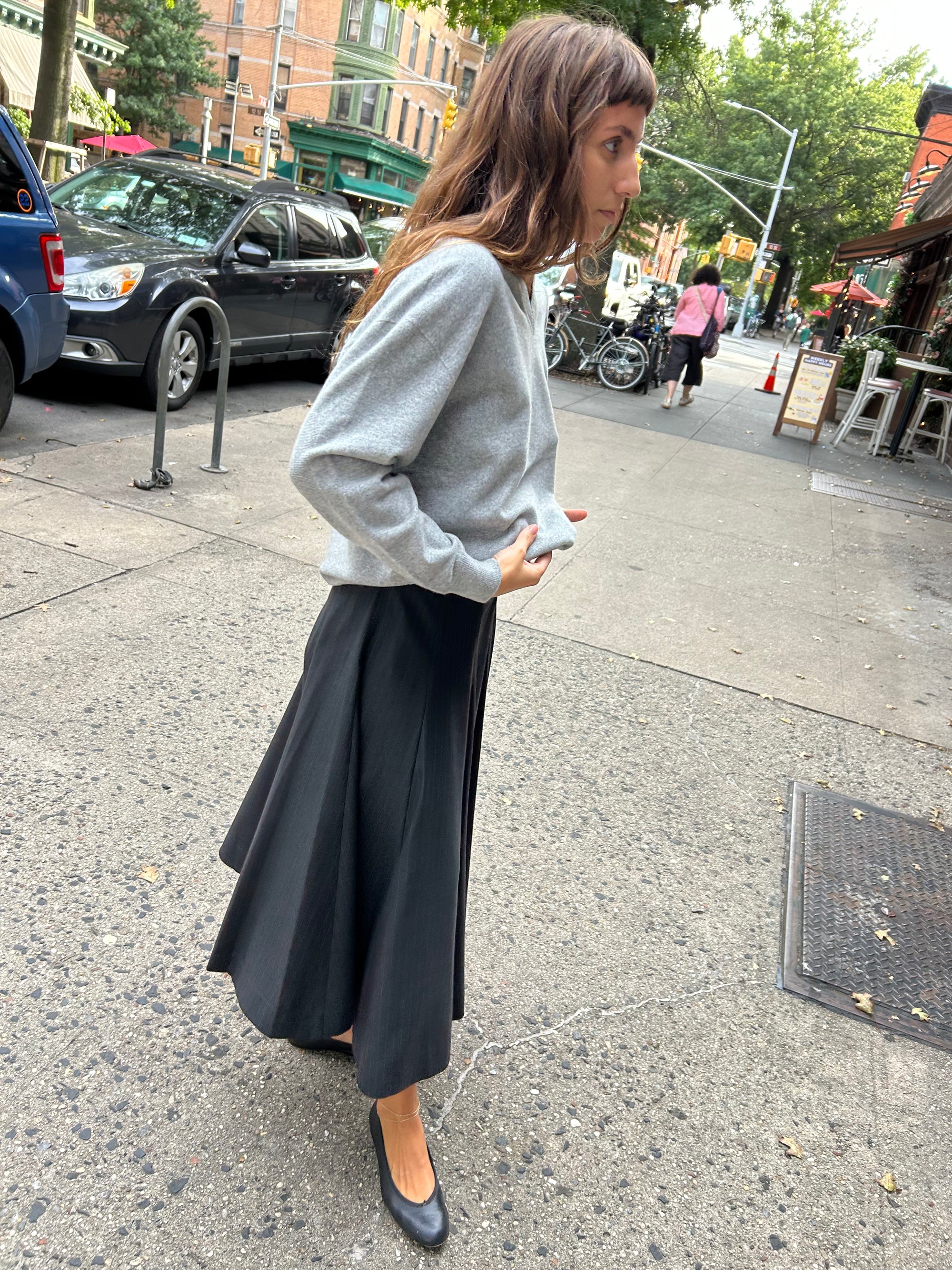 Puzzle Woven Skirt in Charcoal Stripe