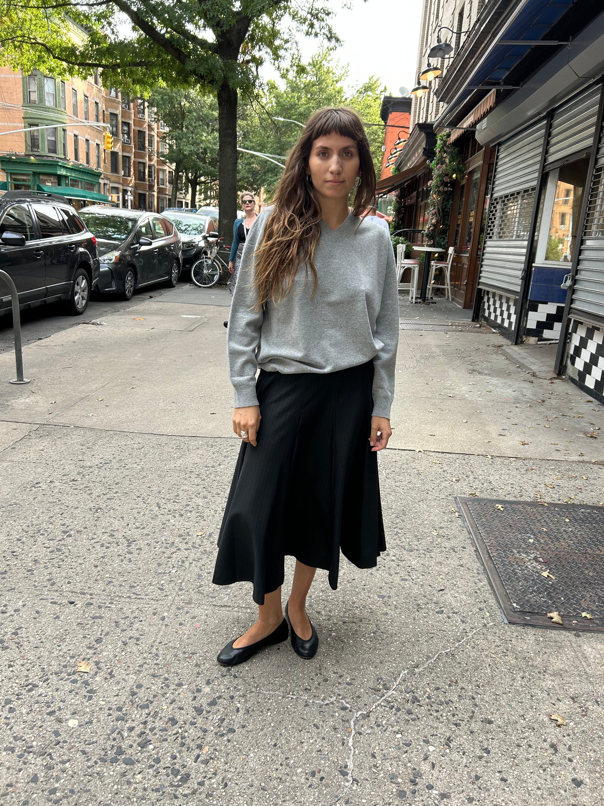 Puzzle Woven Skirt in Charcoal Stripe