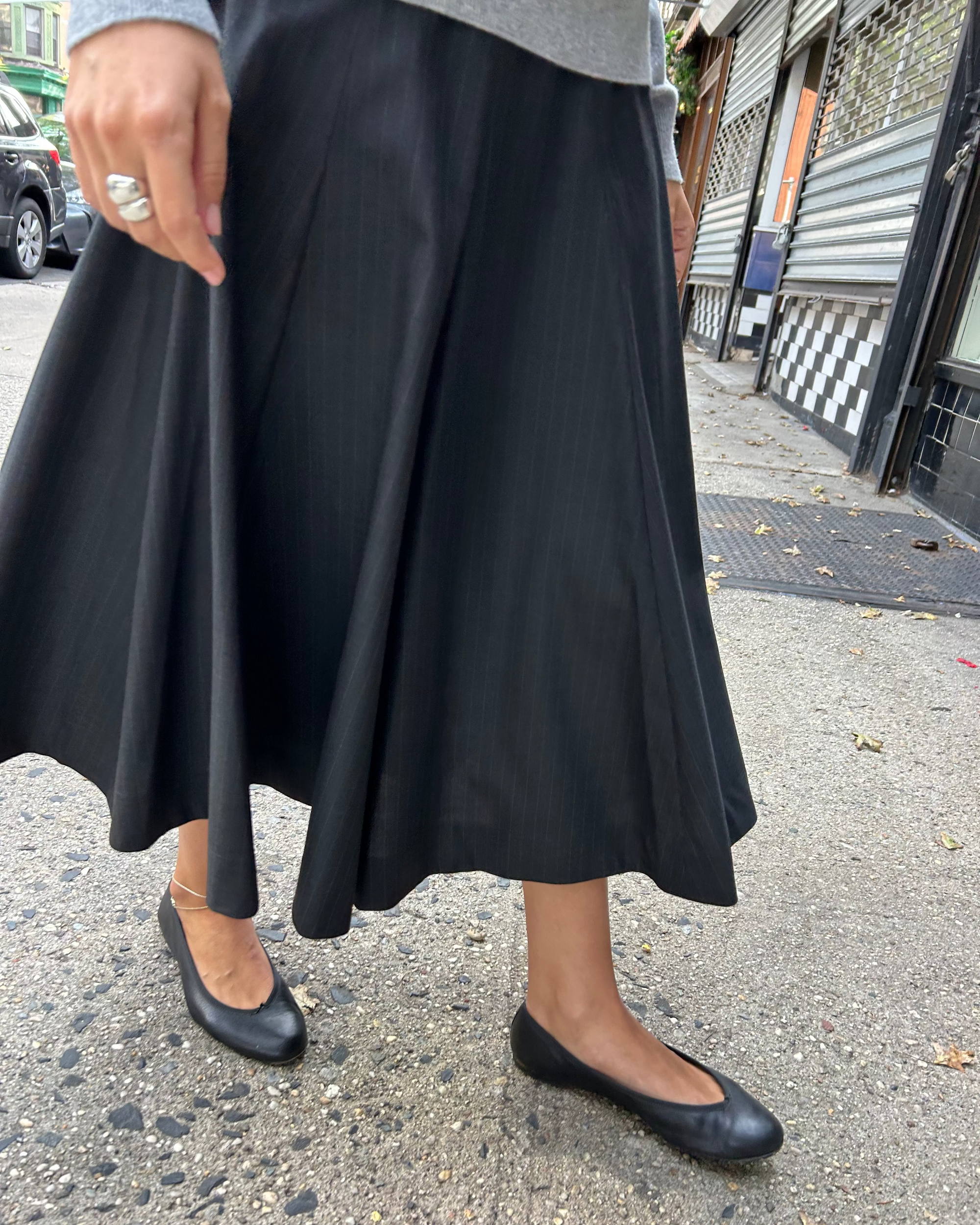 Puzzle Woven Skirt in Charcoal Stripe