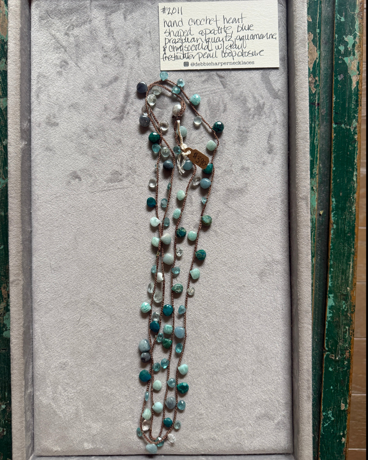 Hand Crochet Apatite, Brazilian Quartz, Aquamarine and Chrysocolla Necklace