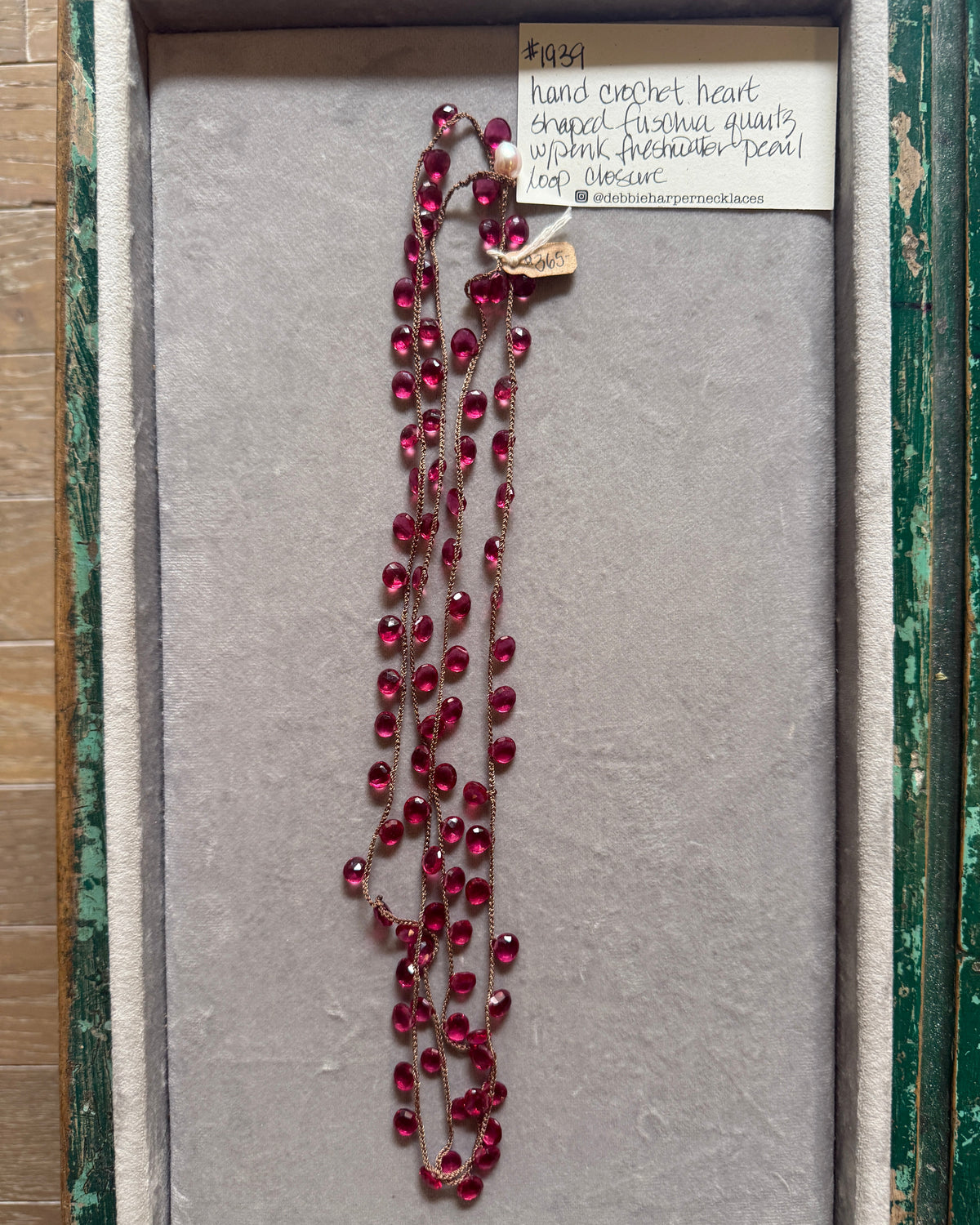 Hand Crochet Fuschia Quartz Necklace