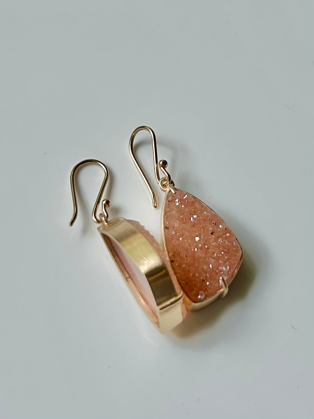Brazilian Peach Druzy and Gold Kite Earrings
